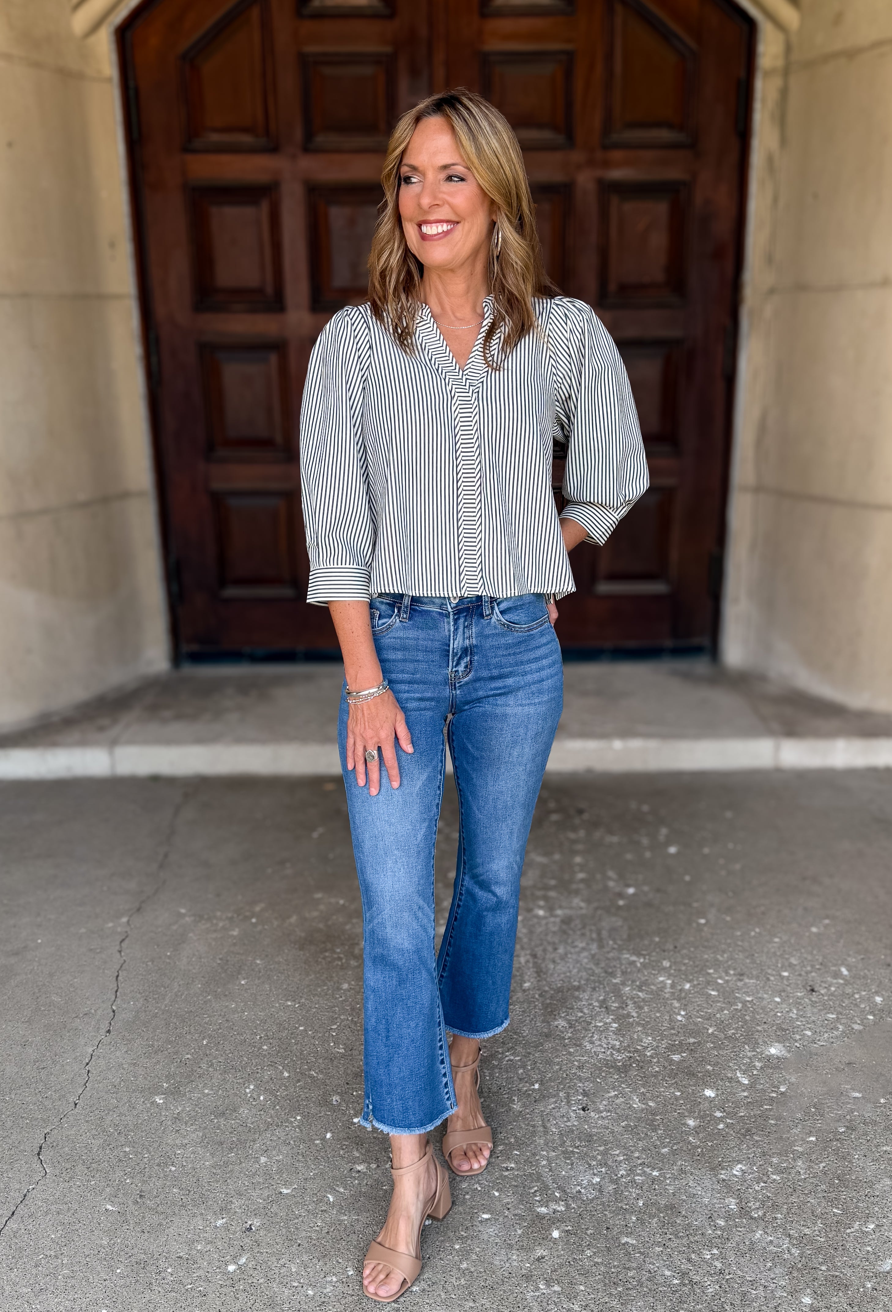 Leesa Striped Band Collar Top