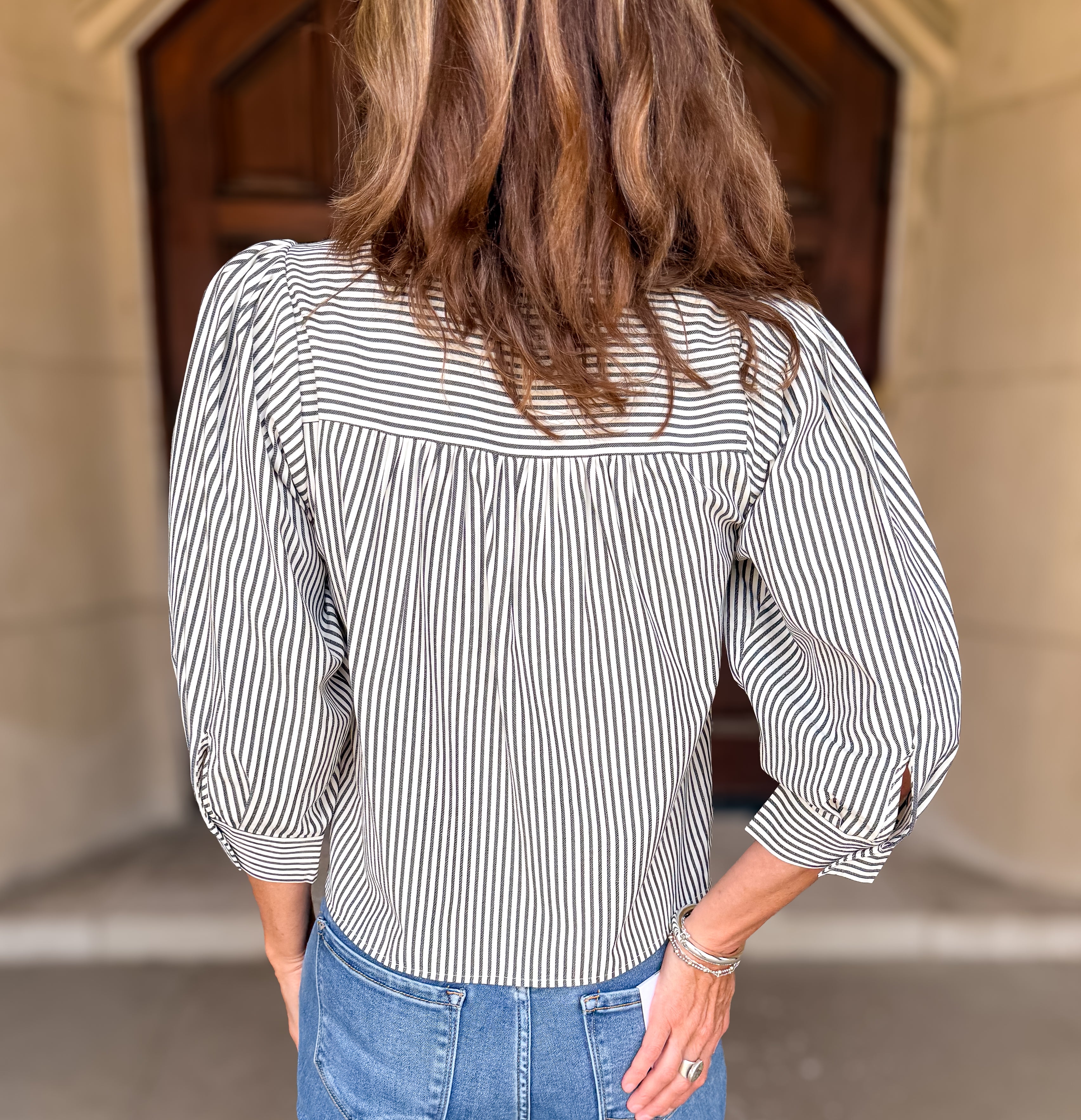 Leesa Striped Band Collar Top