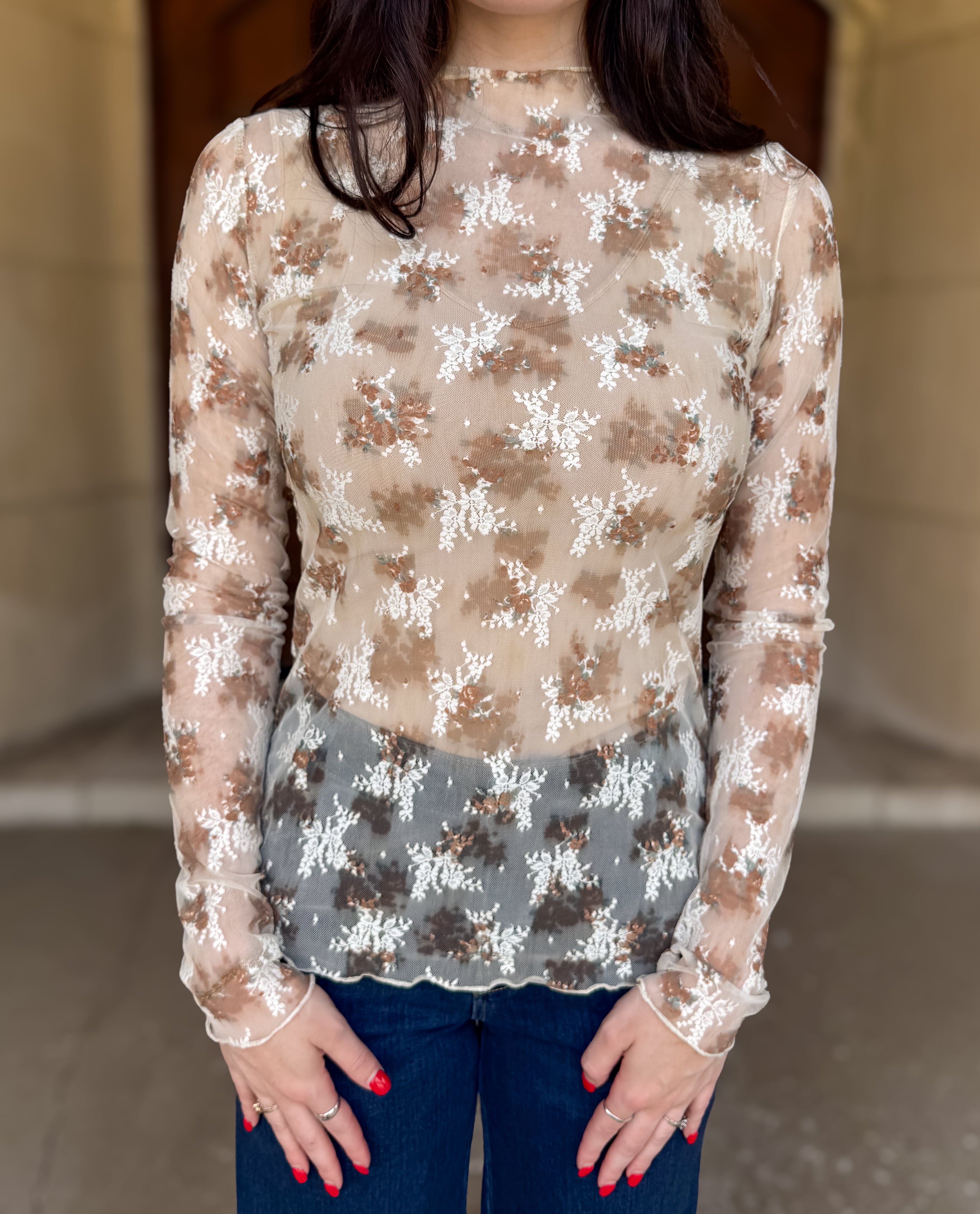 Sonora Floral Sheer Lace Fitted Top