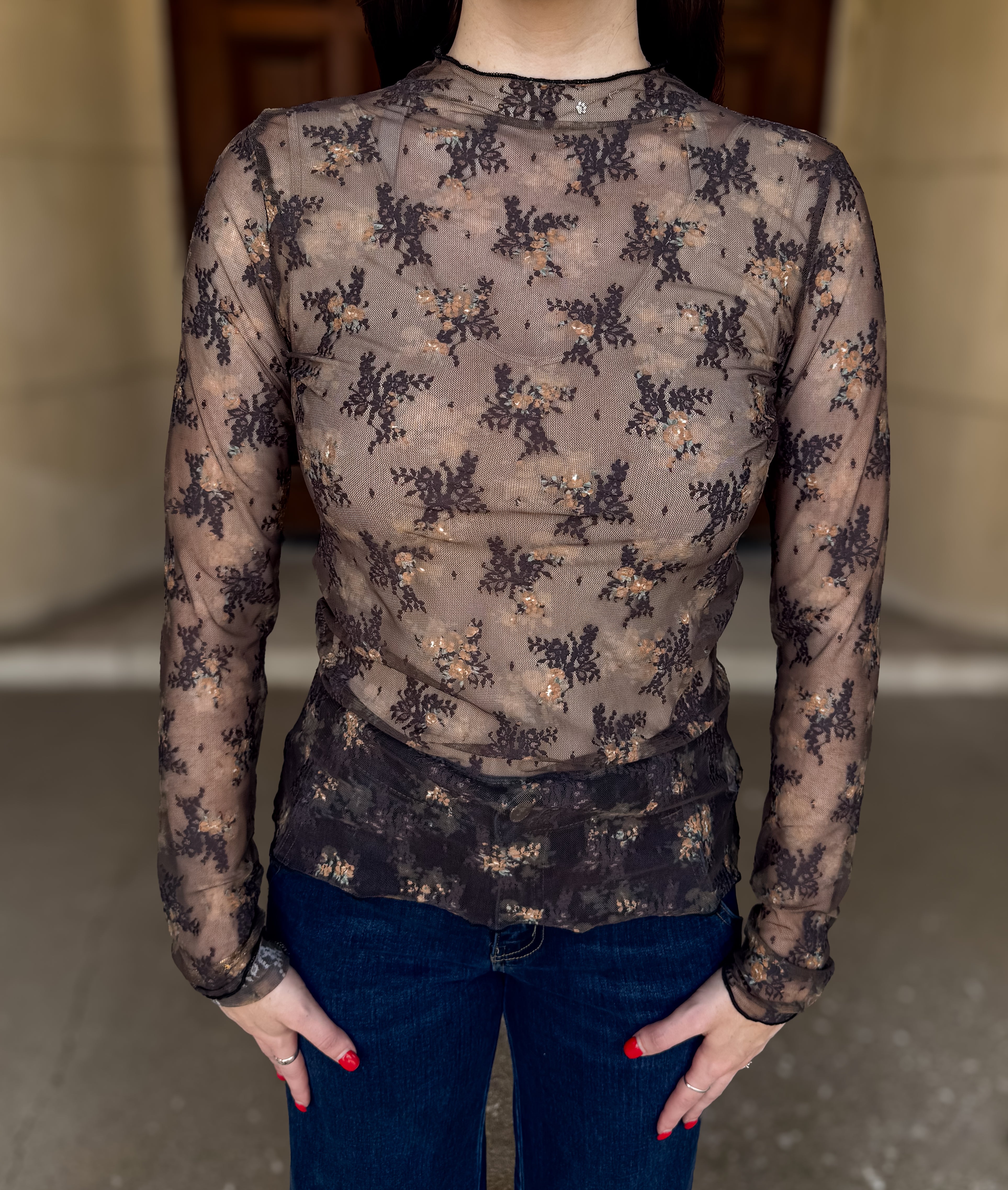 Sonora Floral Sheer Lace Fitted Top