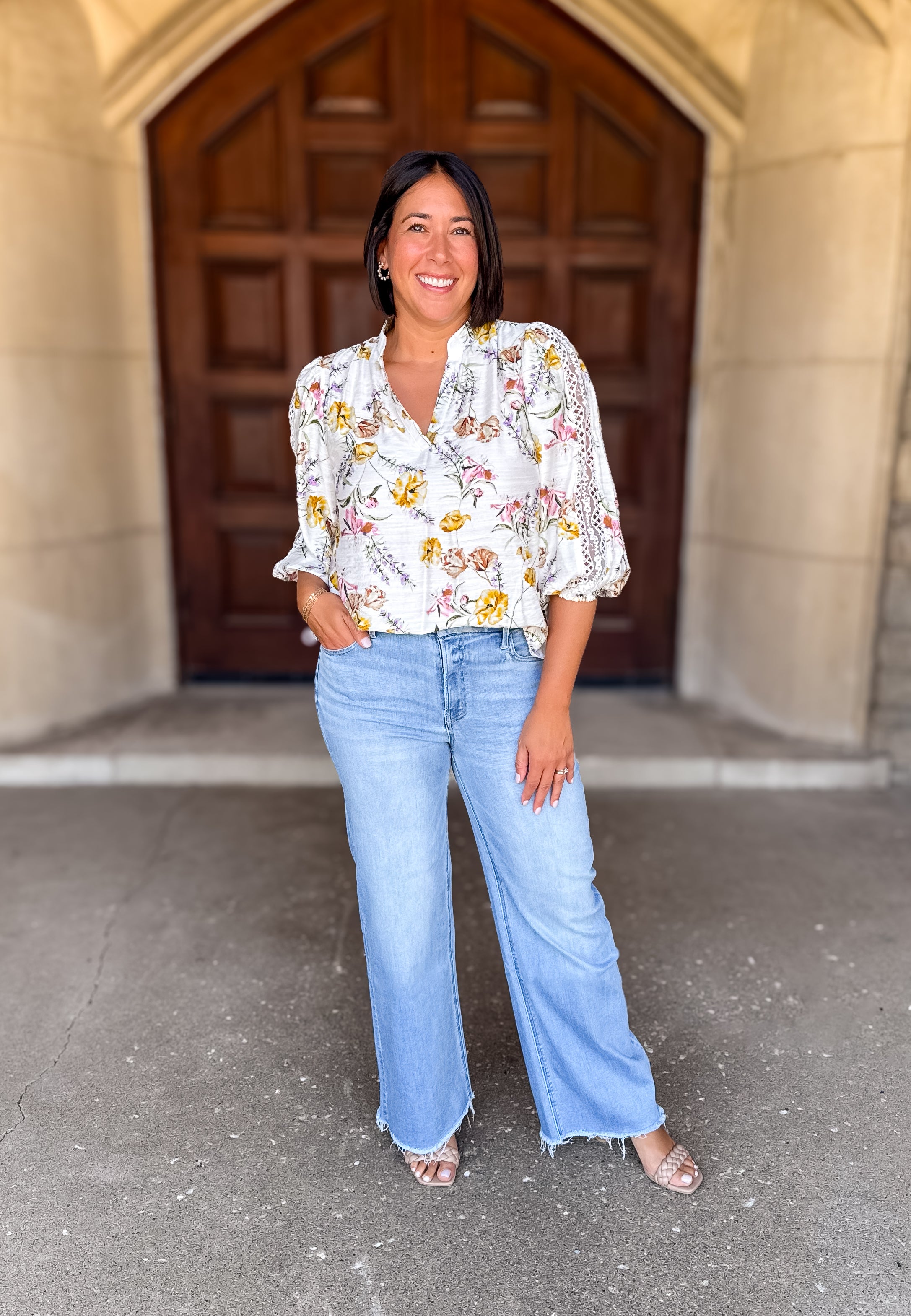 Eliana Floral Lace Sleeve Top FINAL SALE