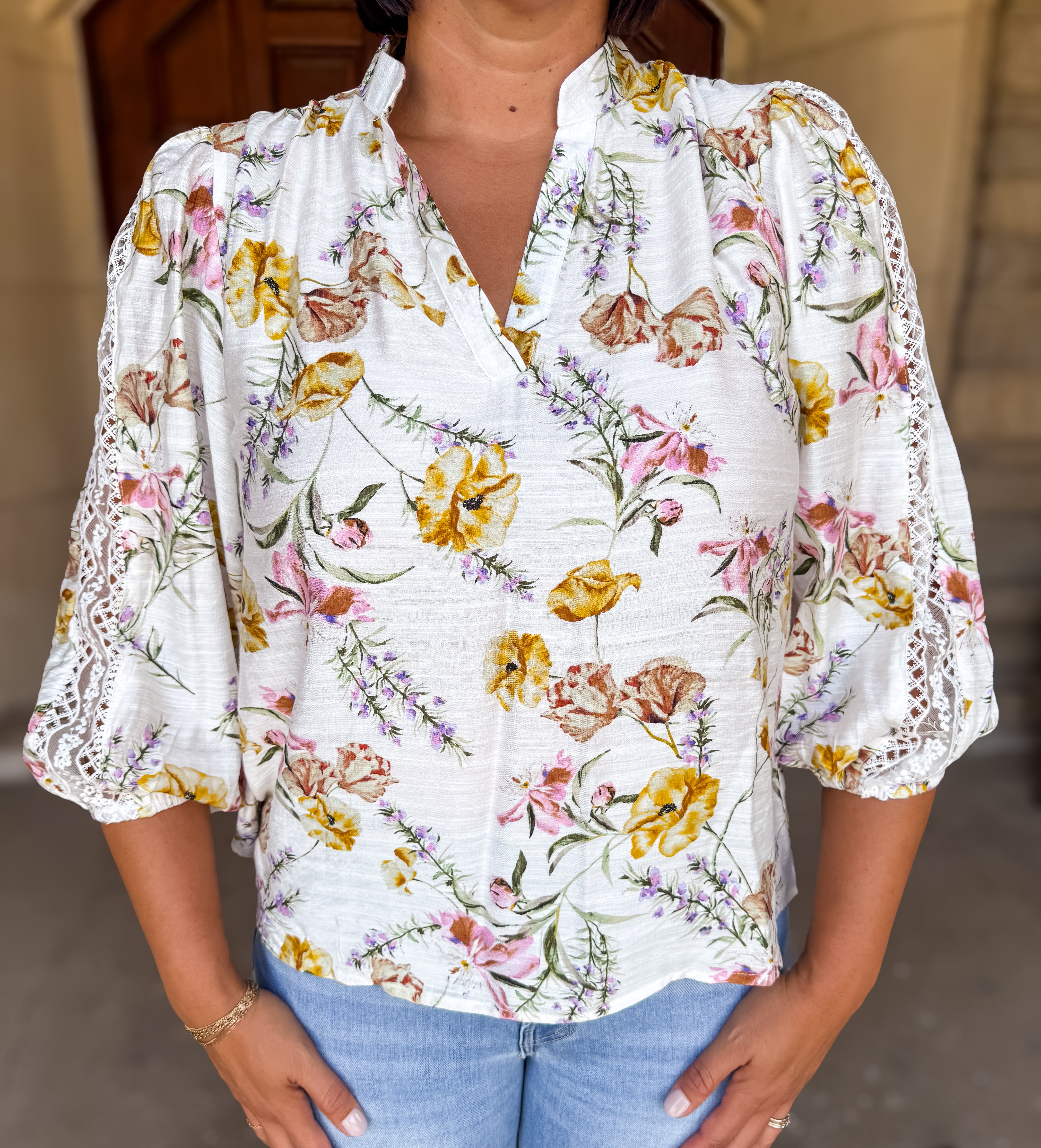 Eliana Floral Lace Sleeve Top FINAL SALE
