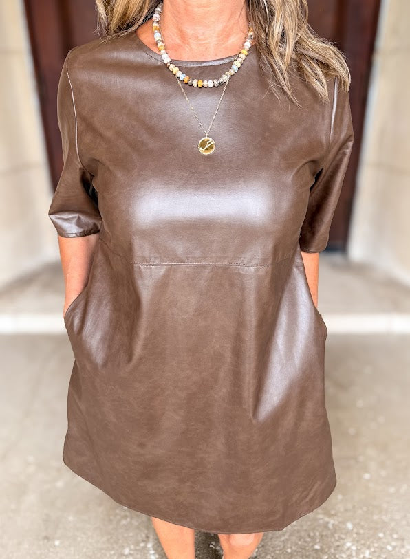 Elsa Leather Short Sleeve Dress