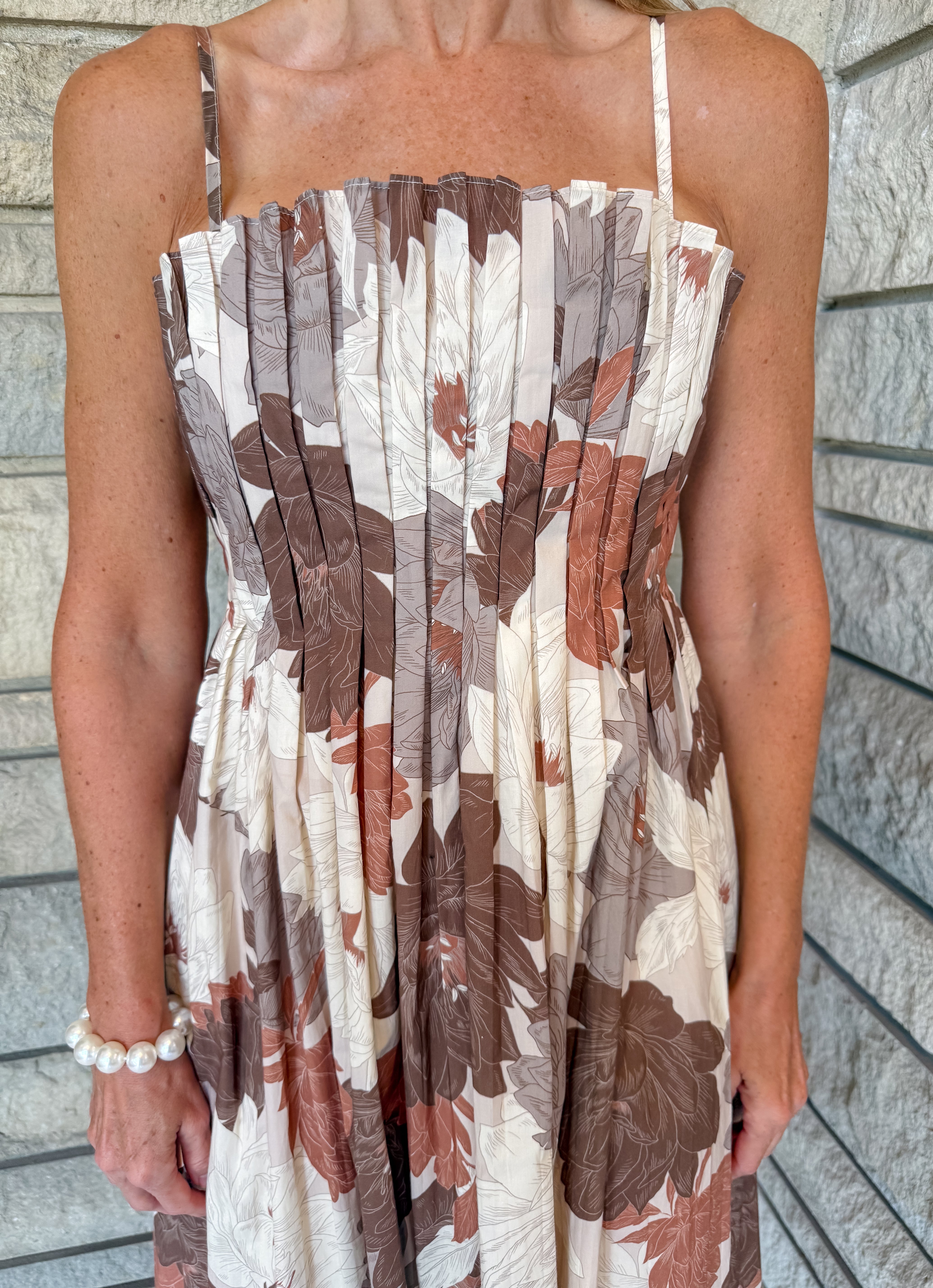 Linden Pleated Strappy Midi Dress