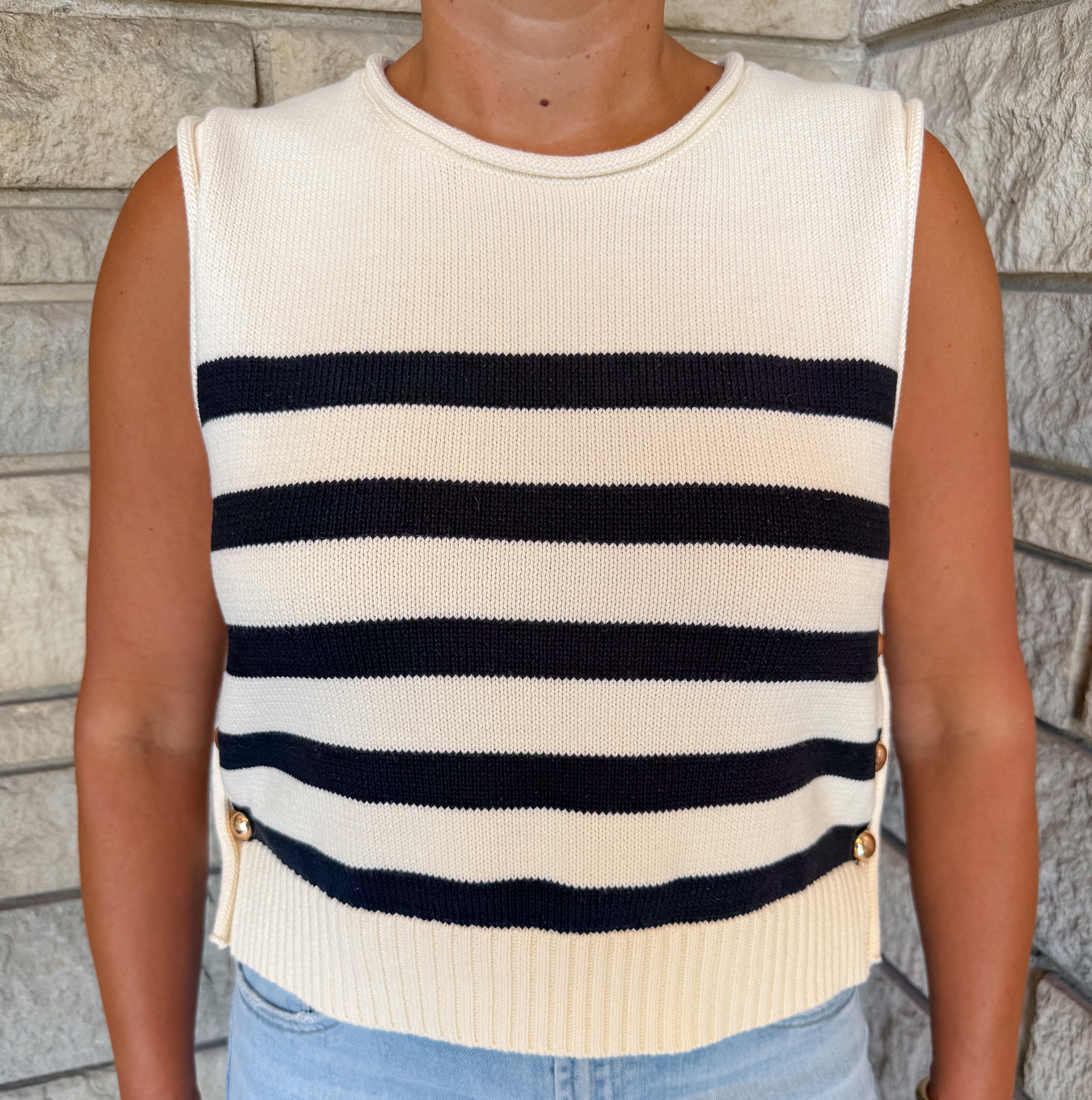 Sabina Striped Gold Button Sweater Vest