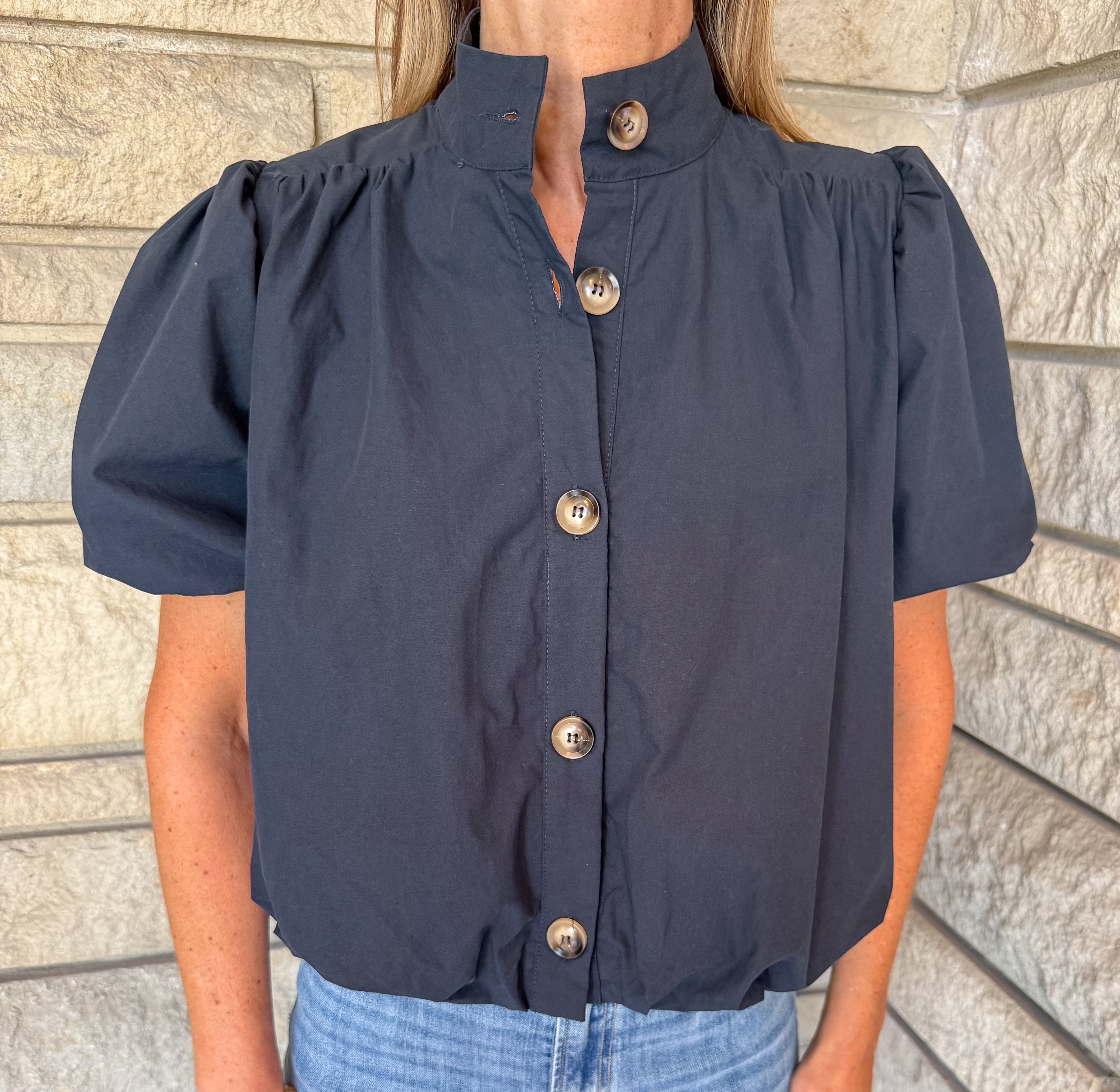 Mera Bubble Hem Button Top