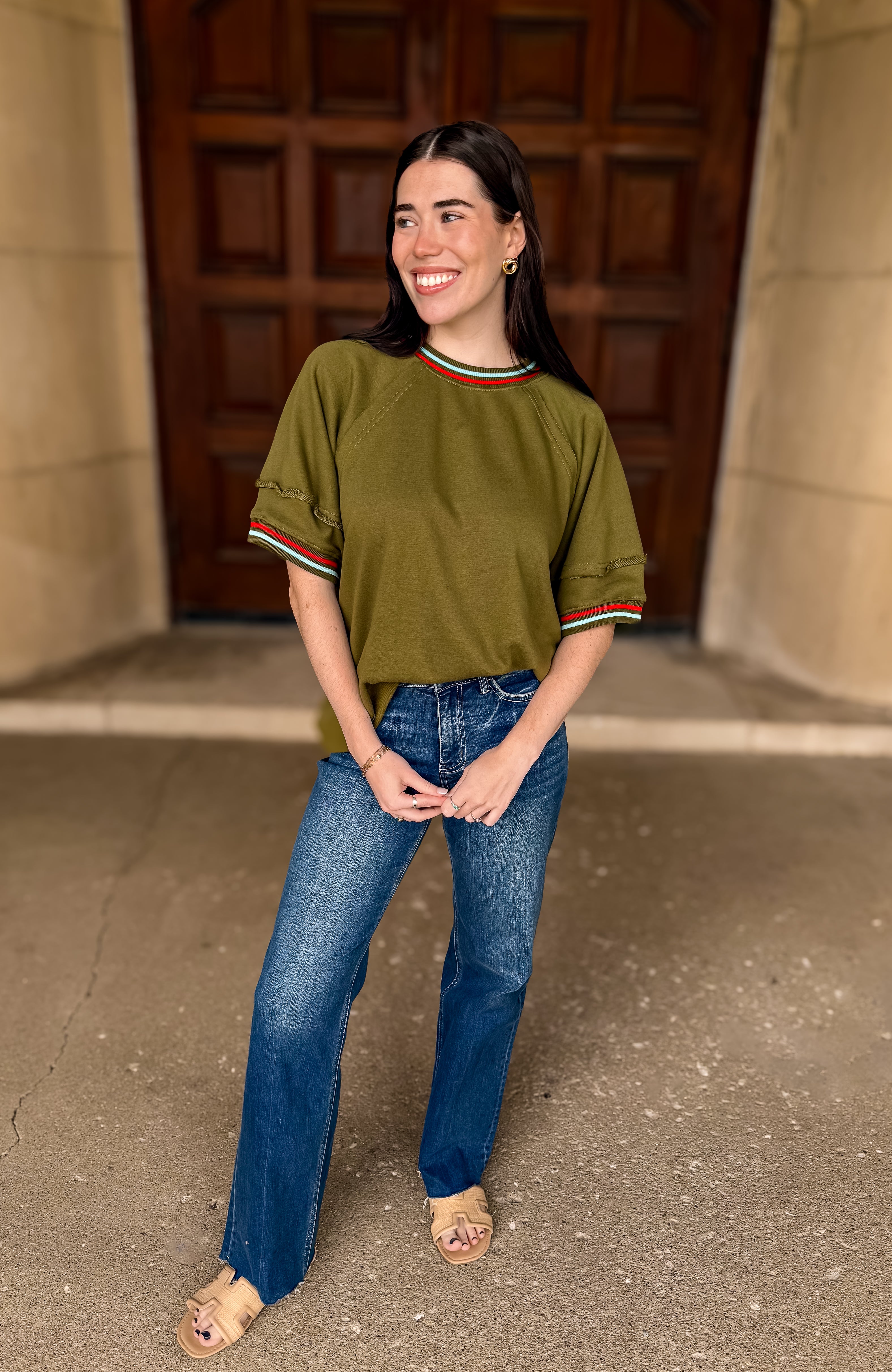 Marianne Striped Trim SS Sweatshirt FINAL SALE