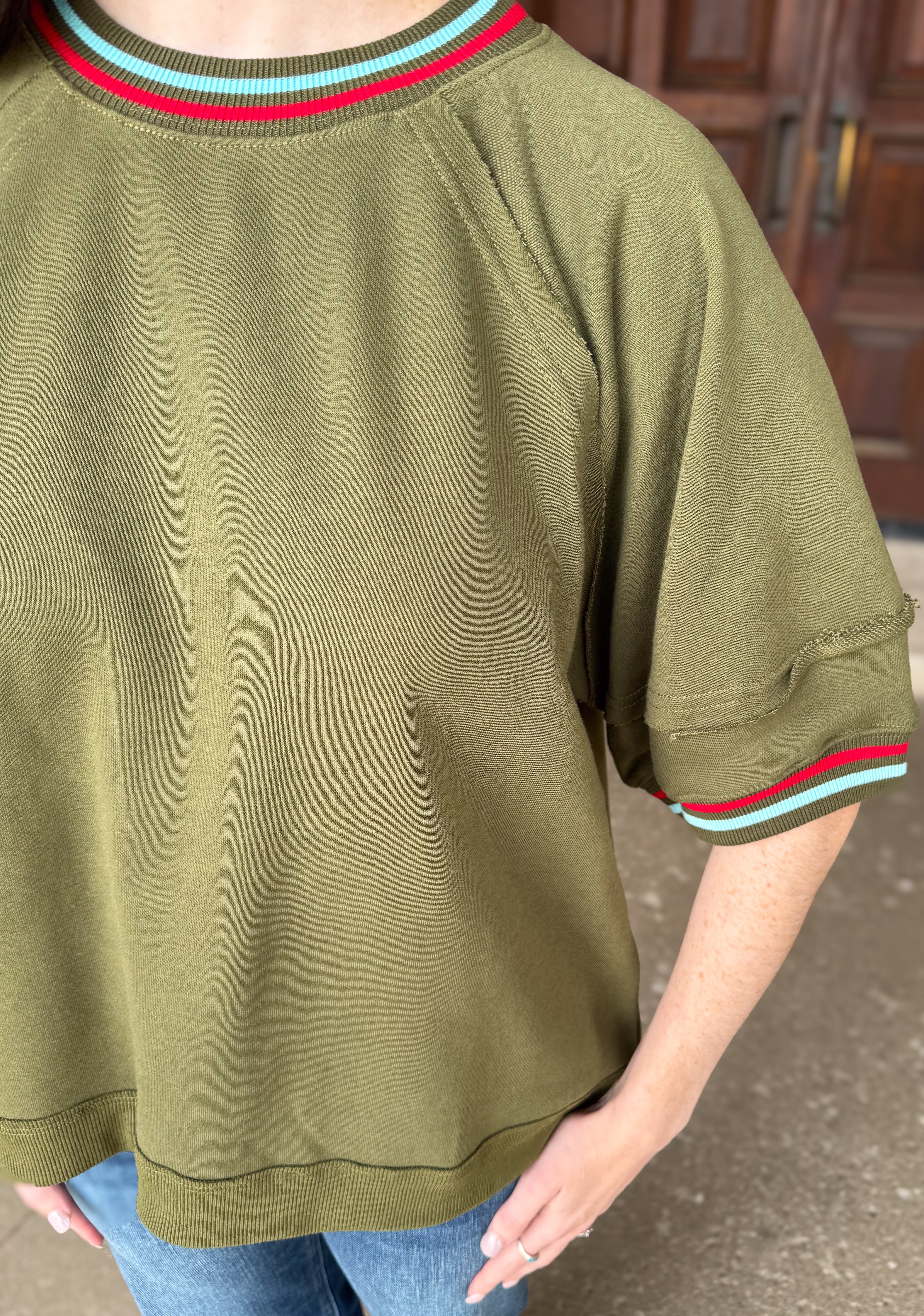 Marianne Striped Trim SS Sweatshirt FINAL SALE