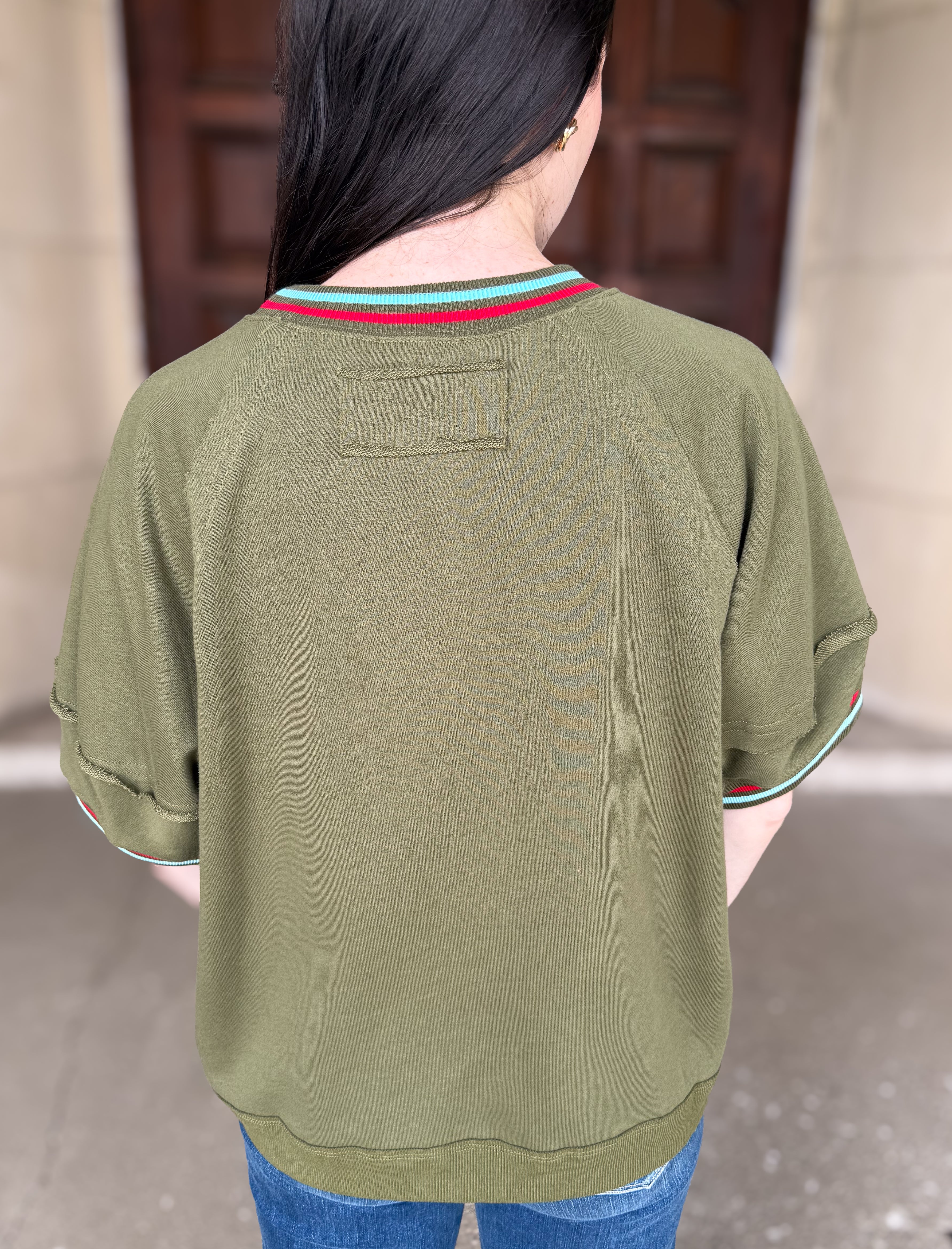 Marianne Striped Trim SS Sweatshirt FINAL SALE