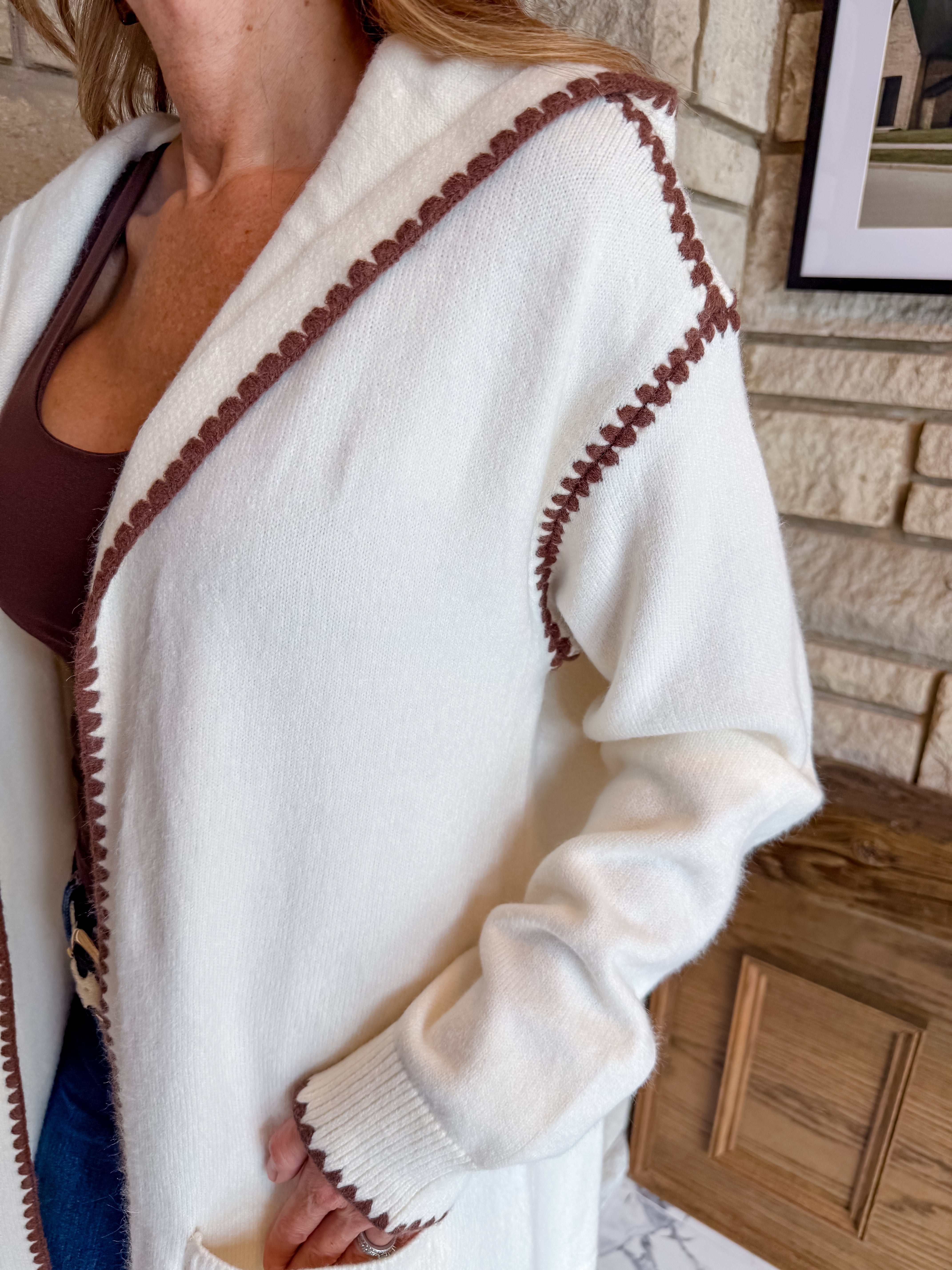 Harper Contrast Stitch Hoodie Cardigan