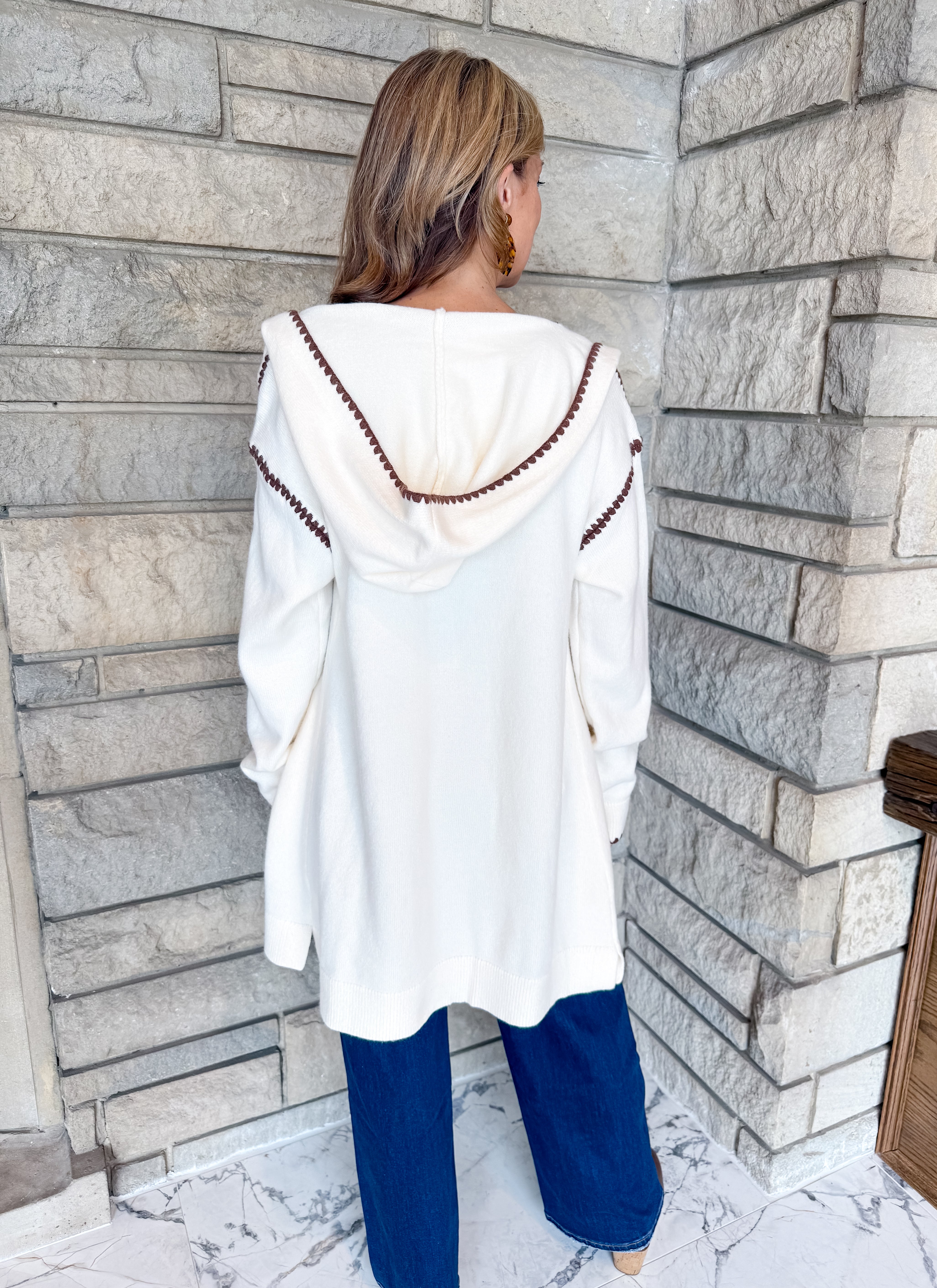 Harper Contrast Stitch Hoodie Cardigan