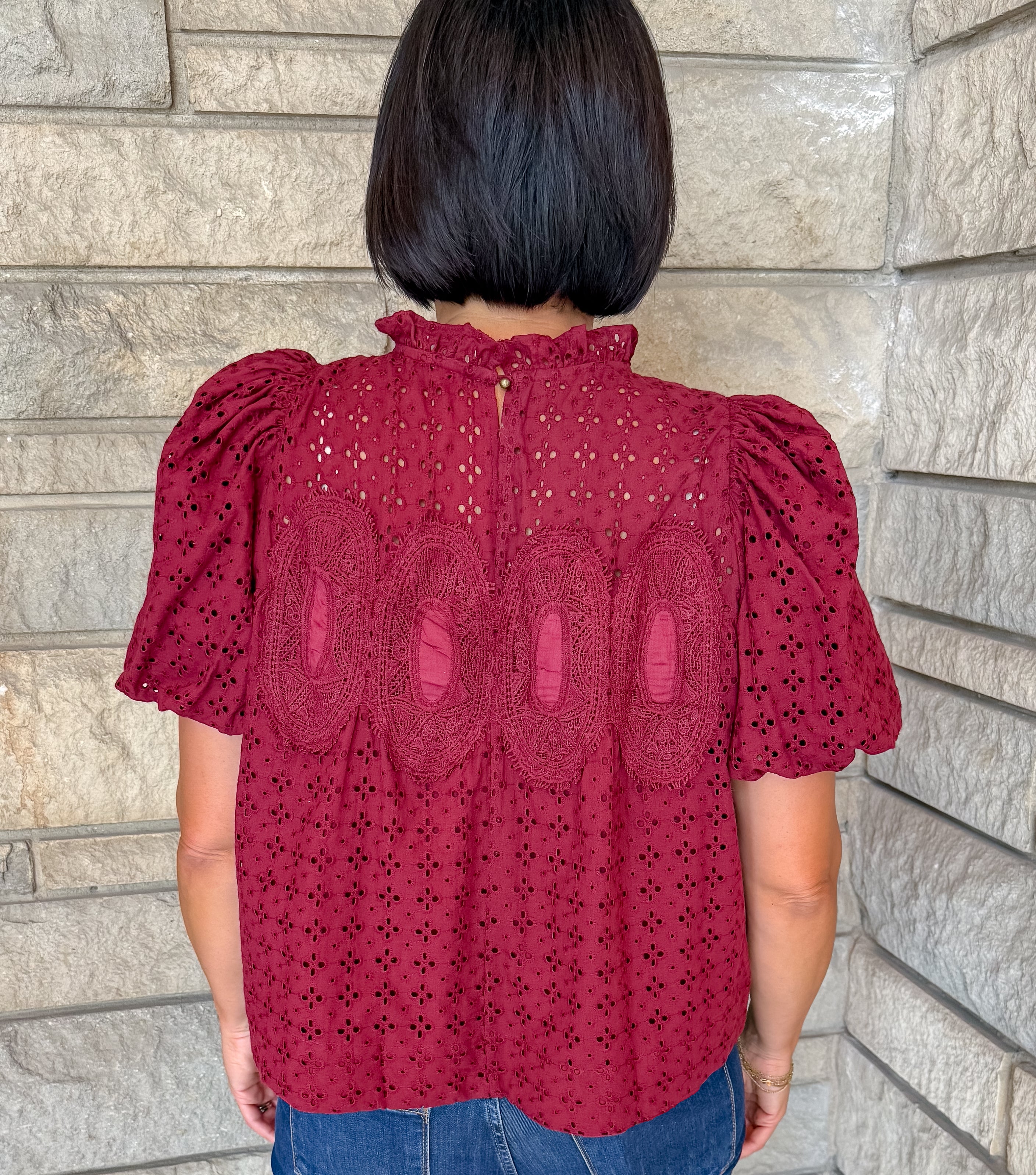 Ciara Lace Eyelet Bubble Sleeve Top