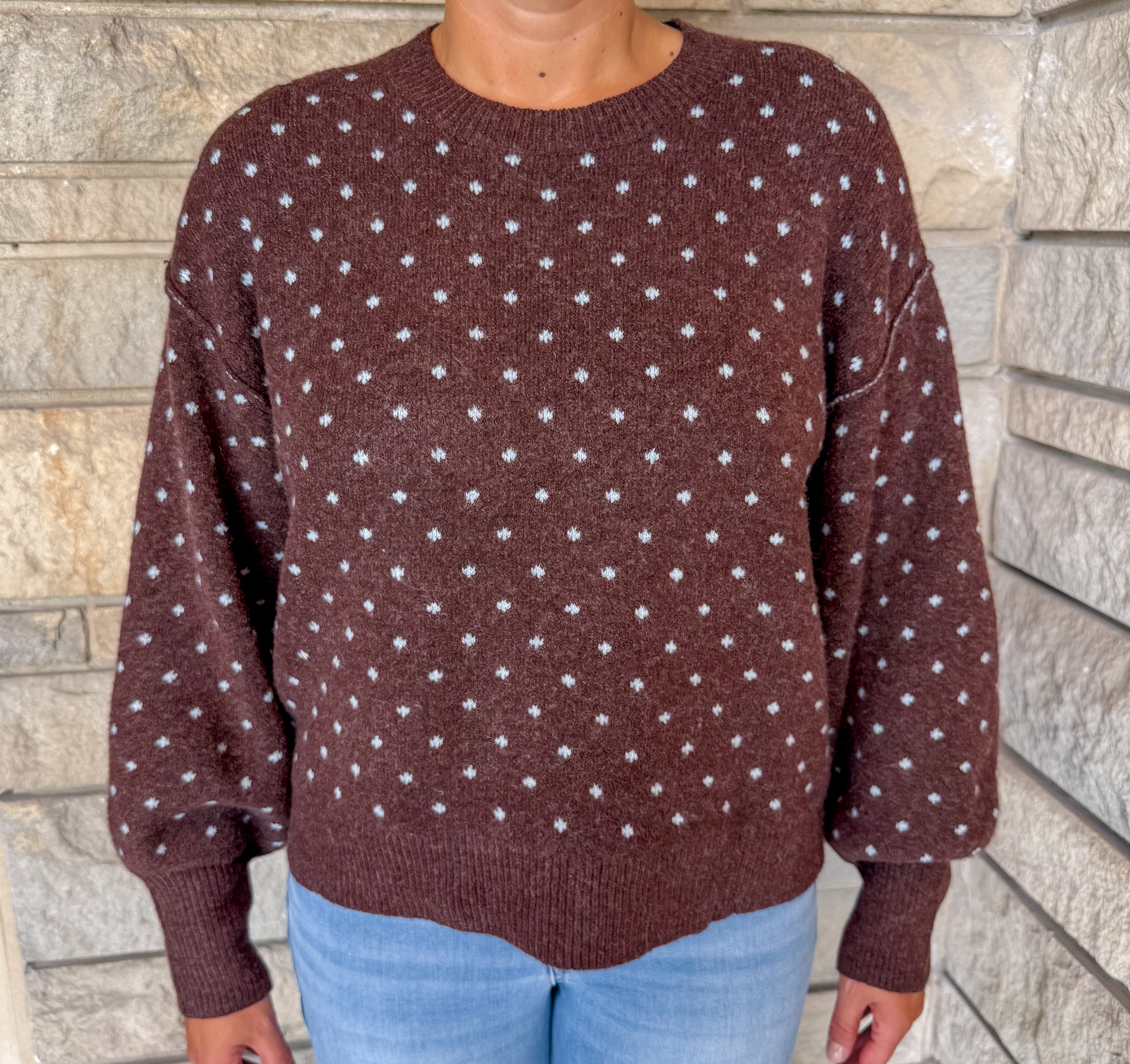Maeve Dotted Balloon Sleeve Sweater