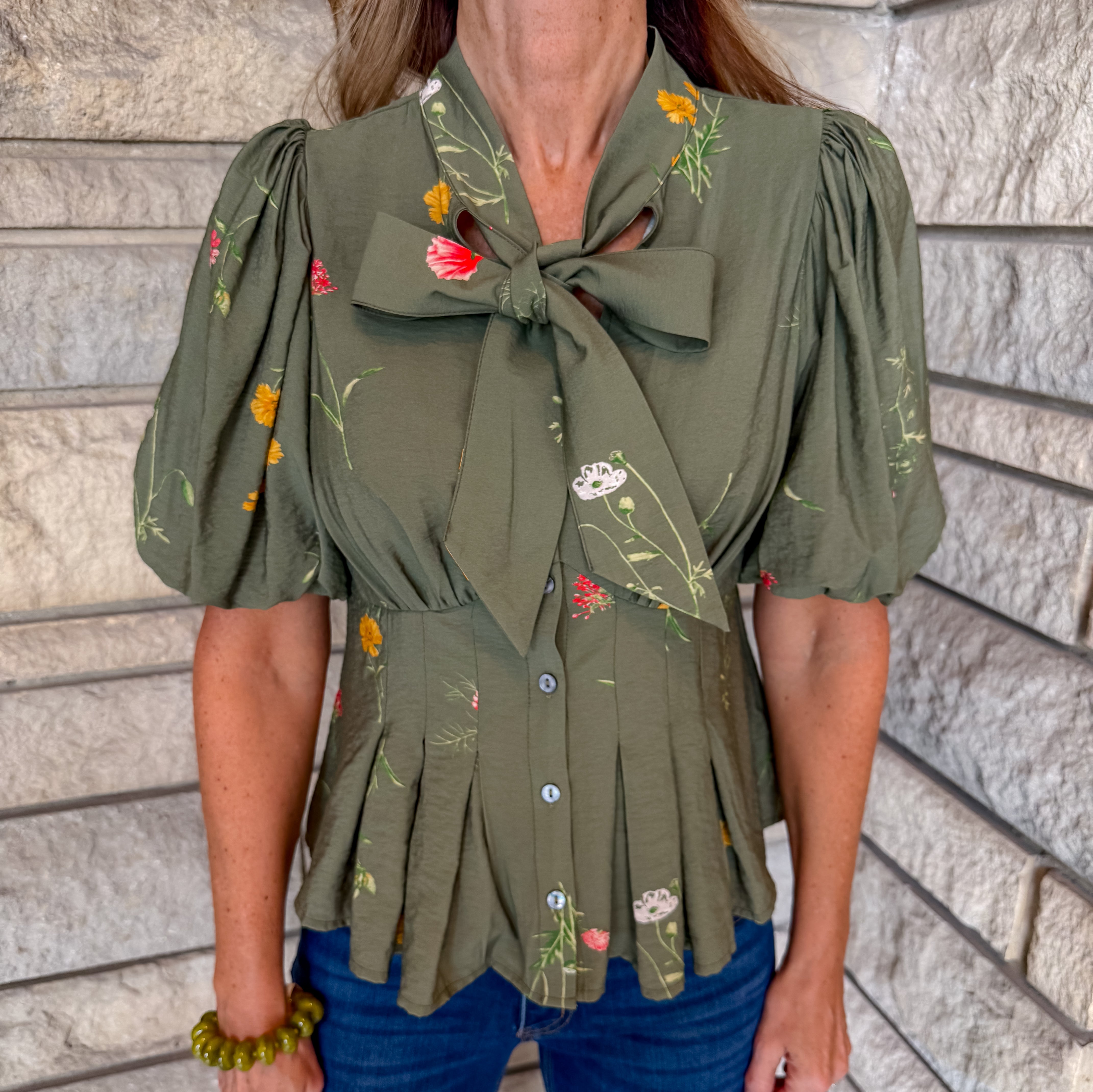 Fallon Floral Tie Neck Peplum Top