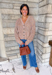 Pink and brown multi color chunky v neck cardigan buttons