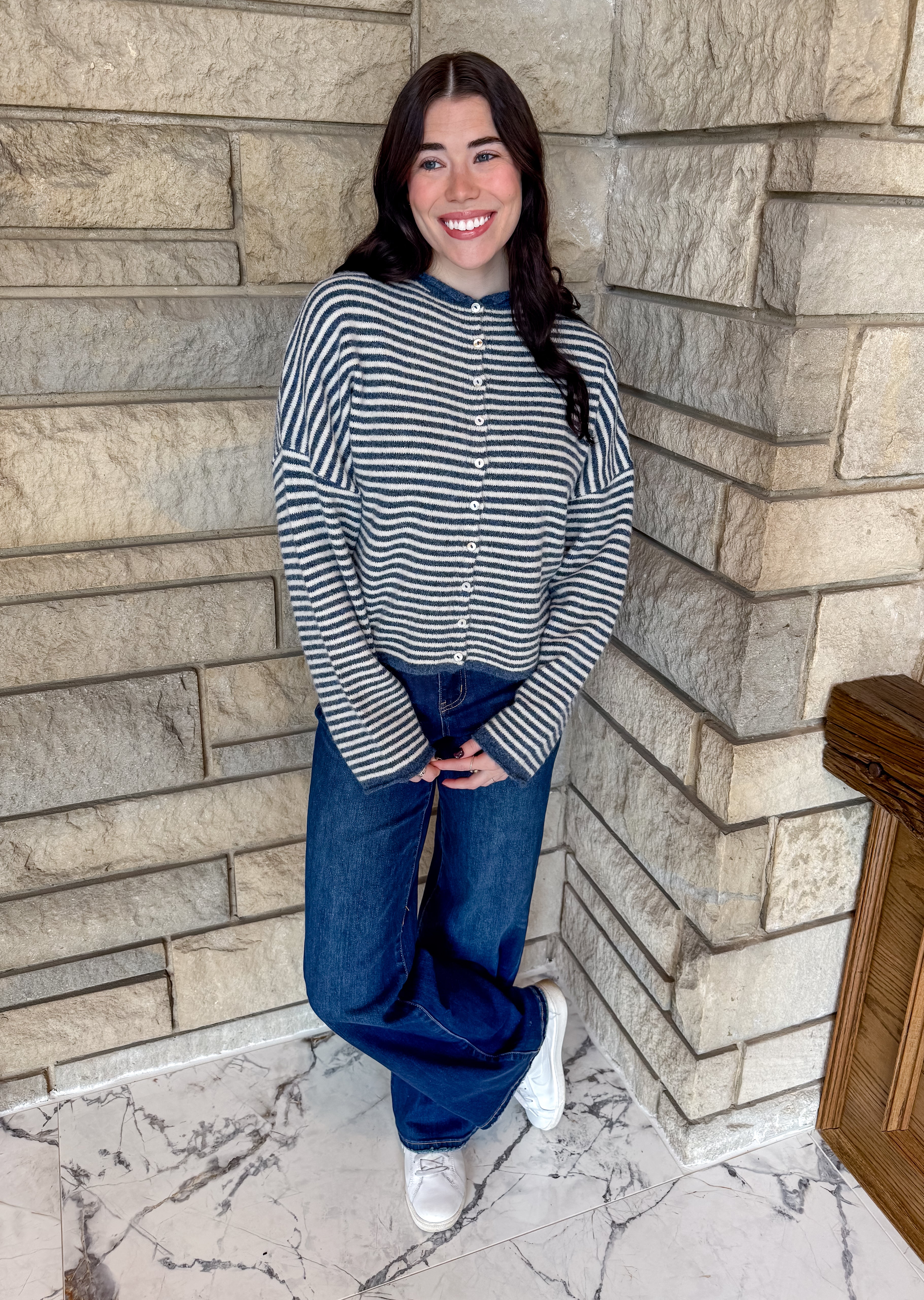 Elara Striped Rolled Edge Cardigan