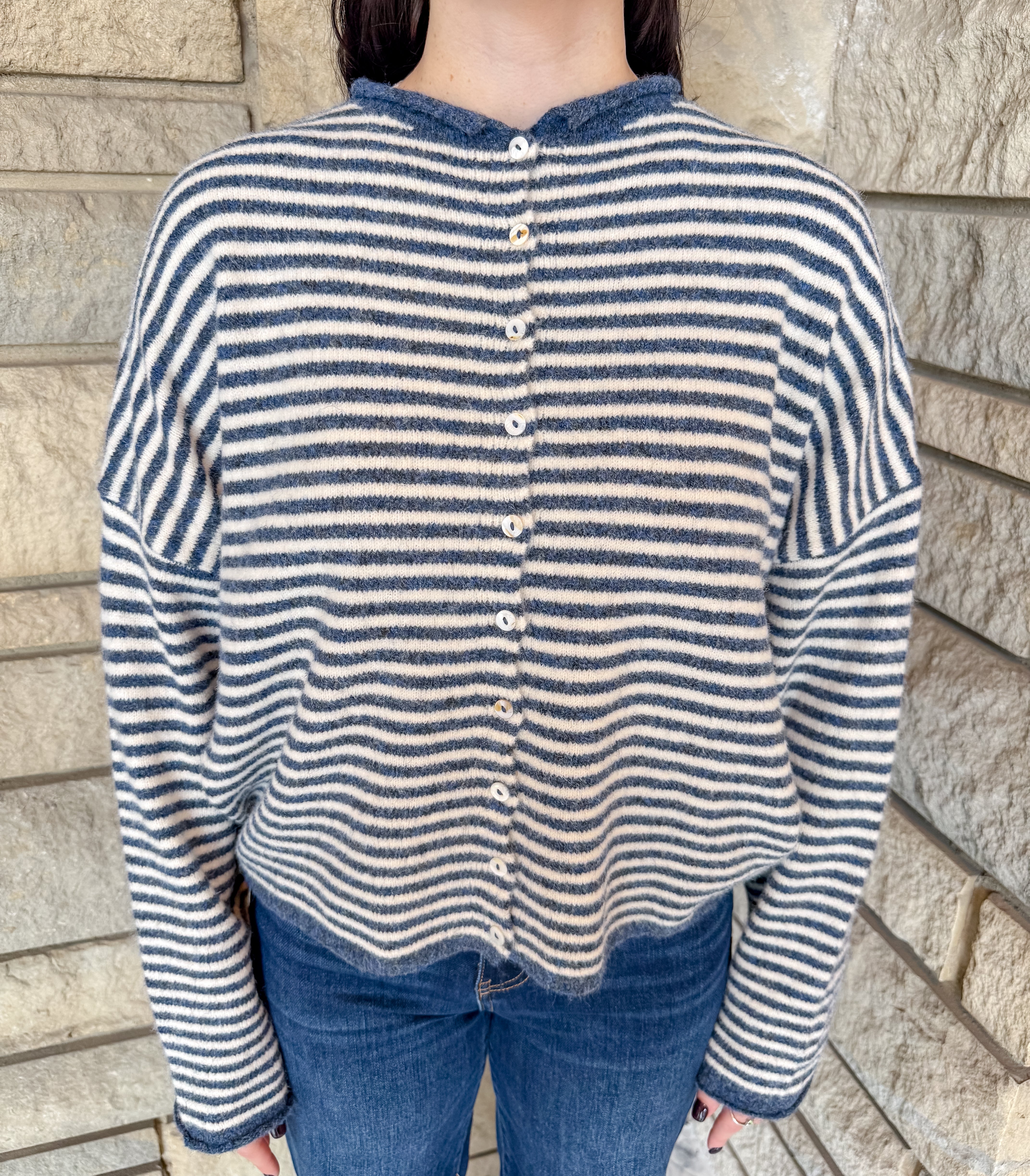 Elara Striped Rolled Edge Cardigan