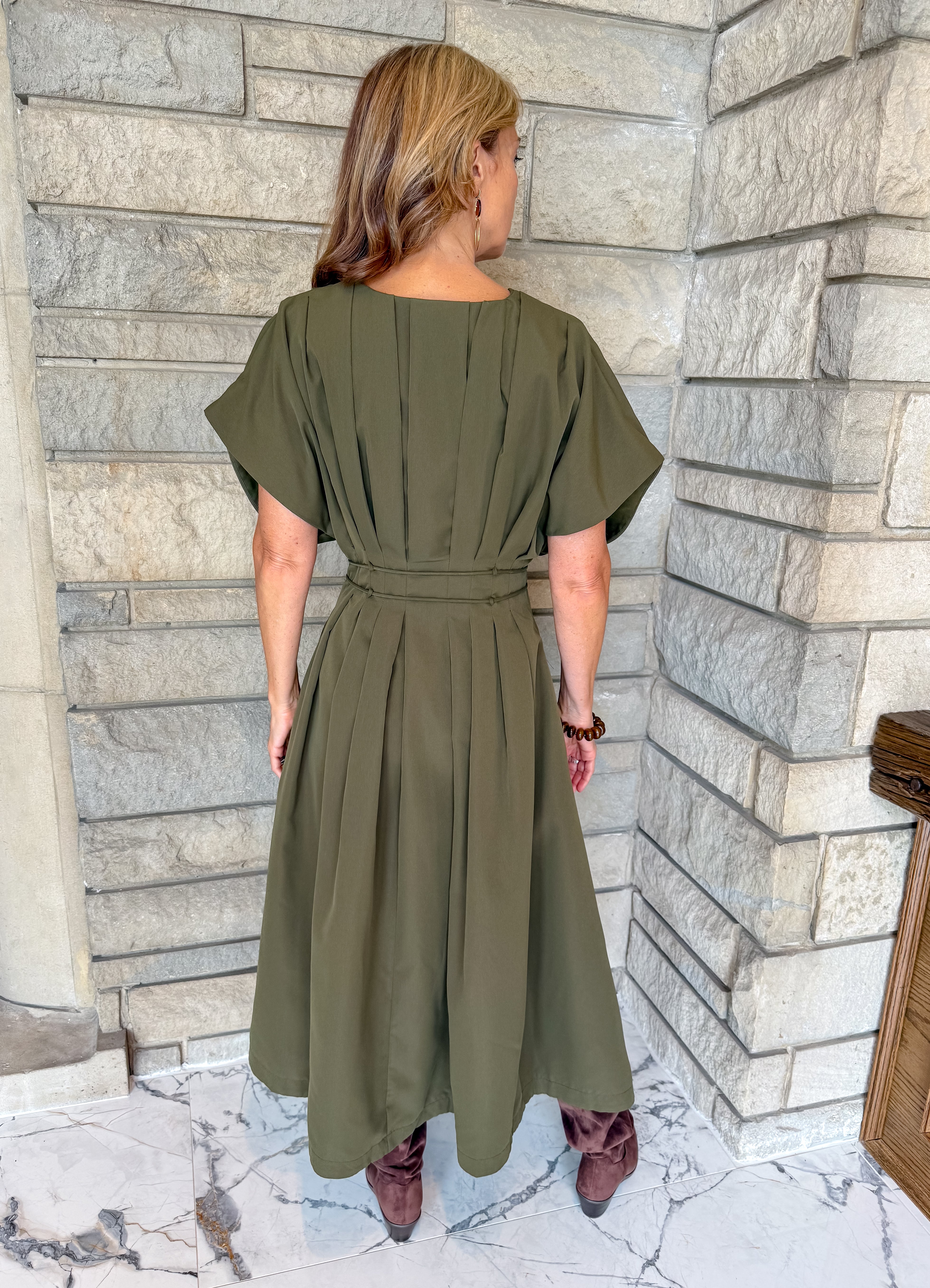 Eve Pleated Waist Tie Dress