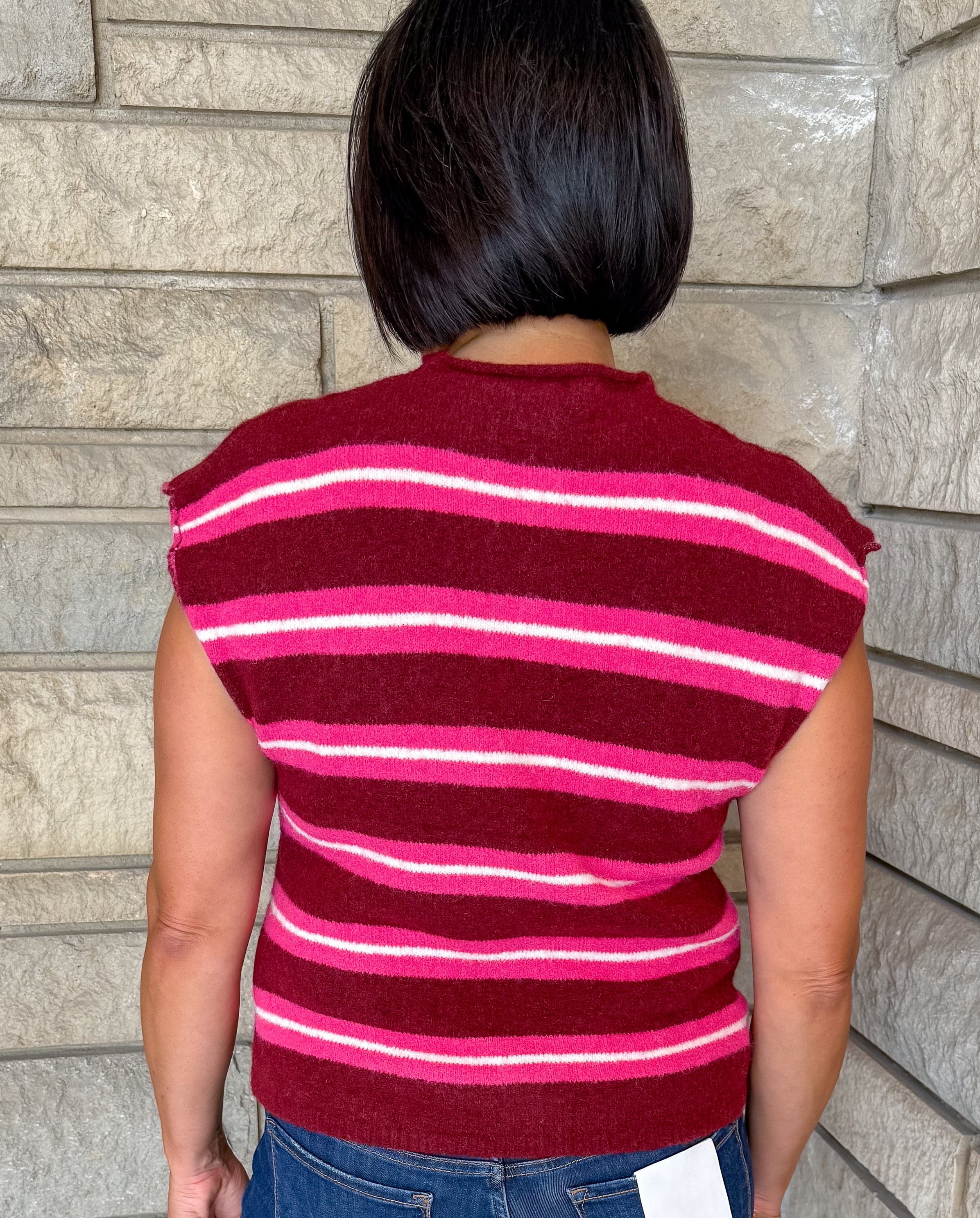 Ivy Stripe Cap Sleeve Button Sweater