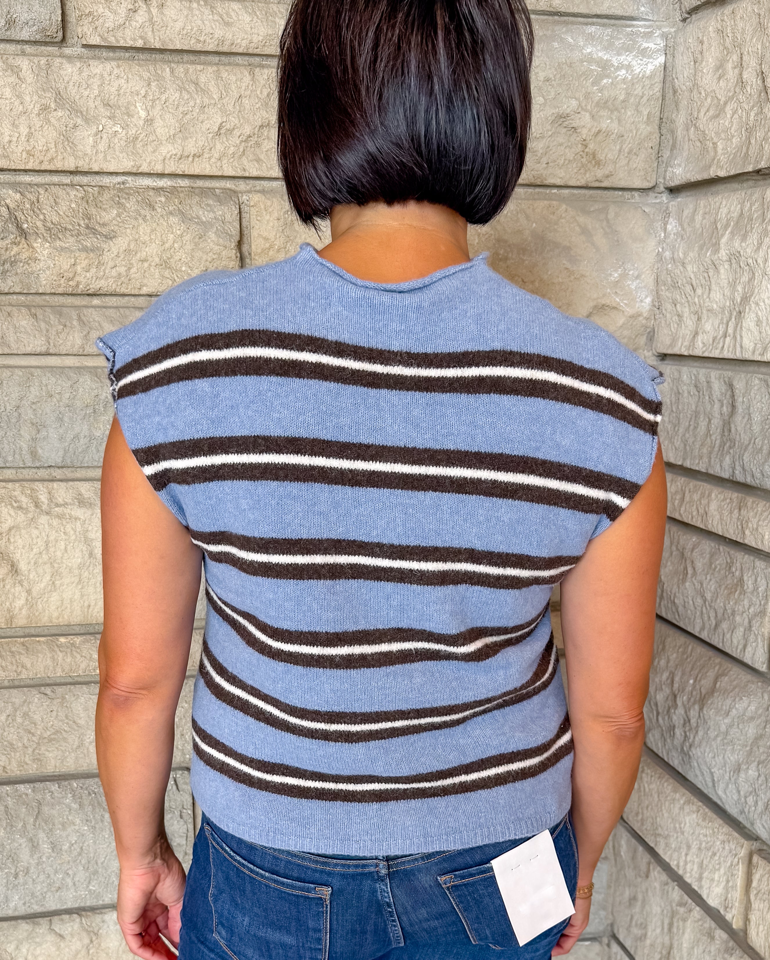 Ivy Stripe Cap Sleeve Button Sweater
