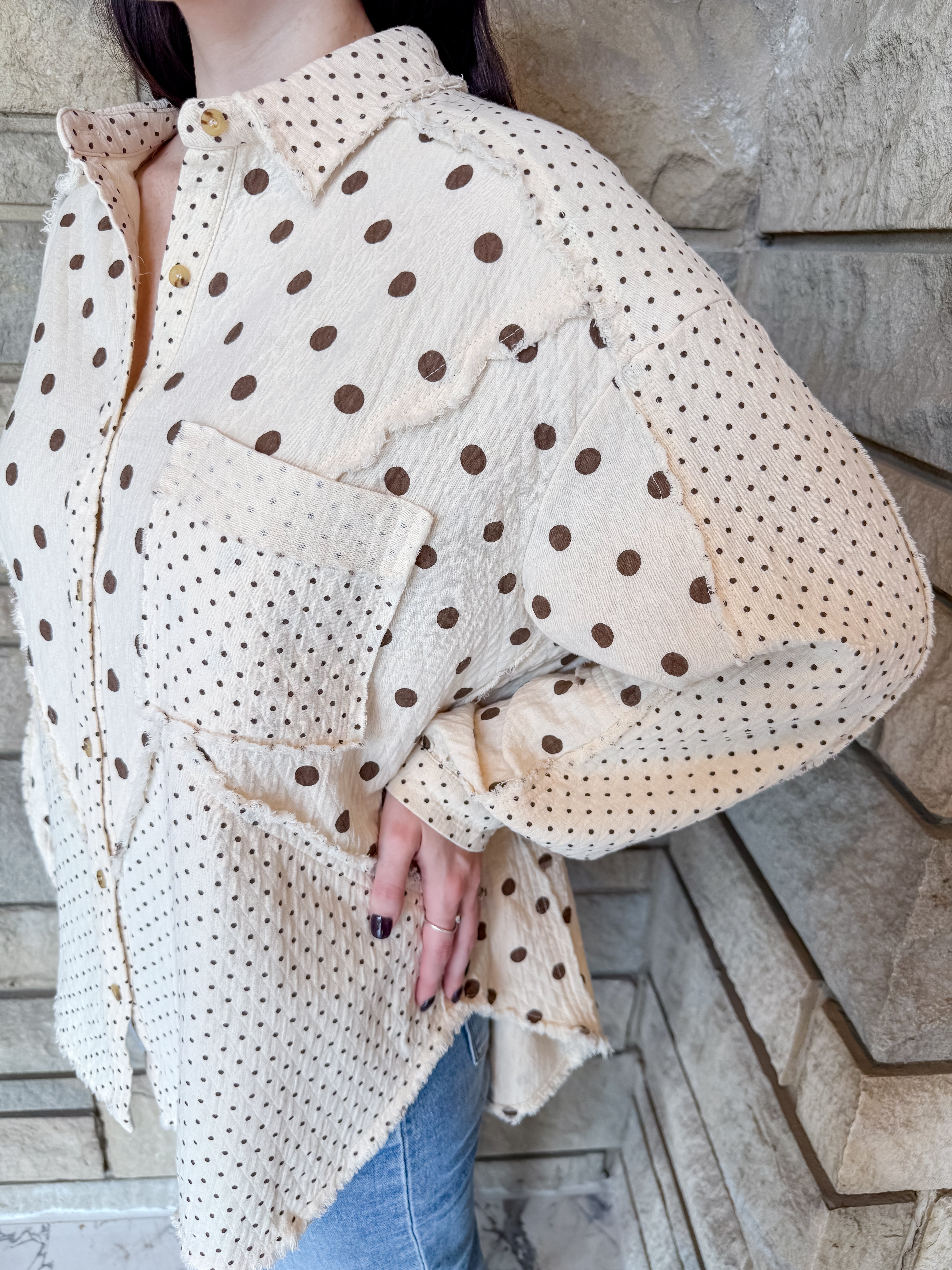 Whitley Washed Polka Dot Button Top
