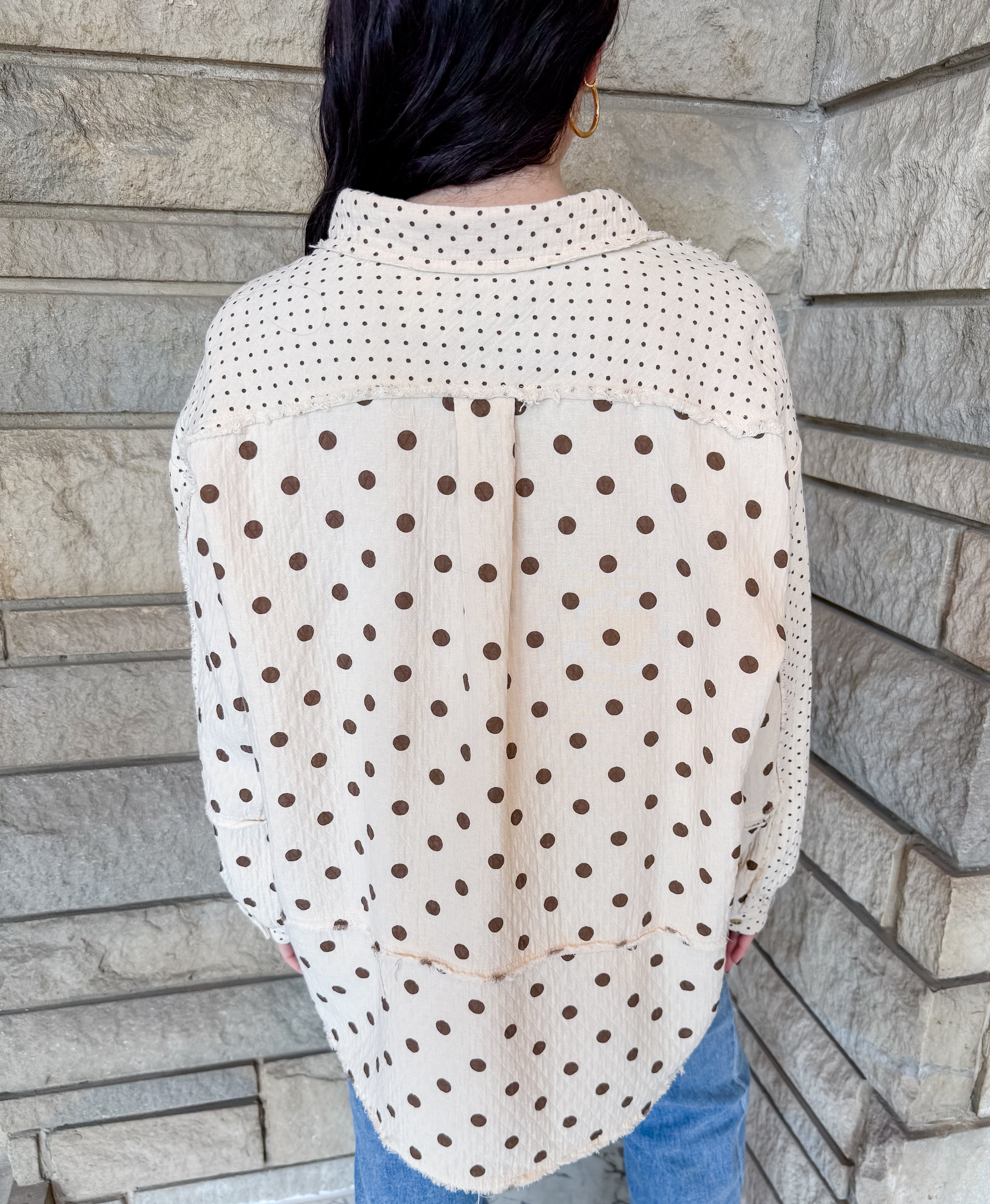 Whitley Washed Polka Dot Button Top