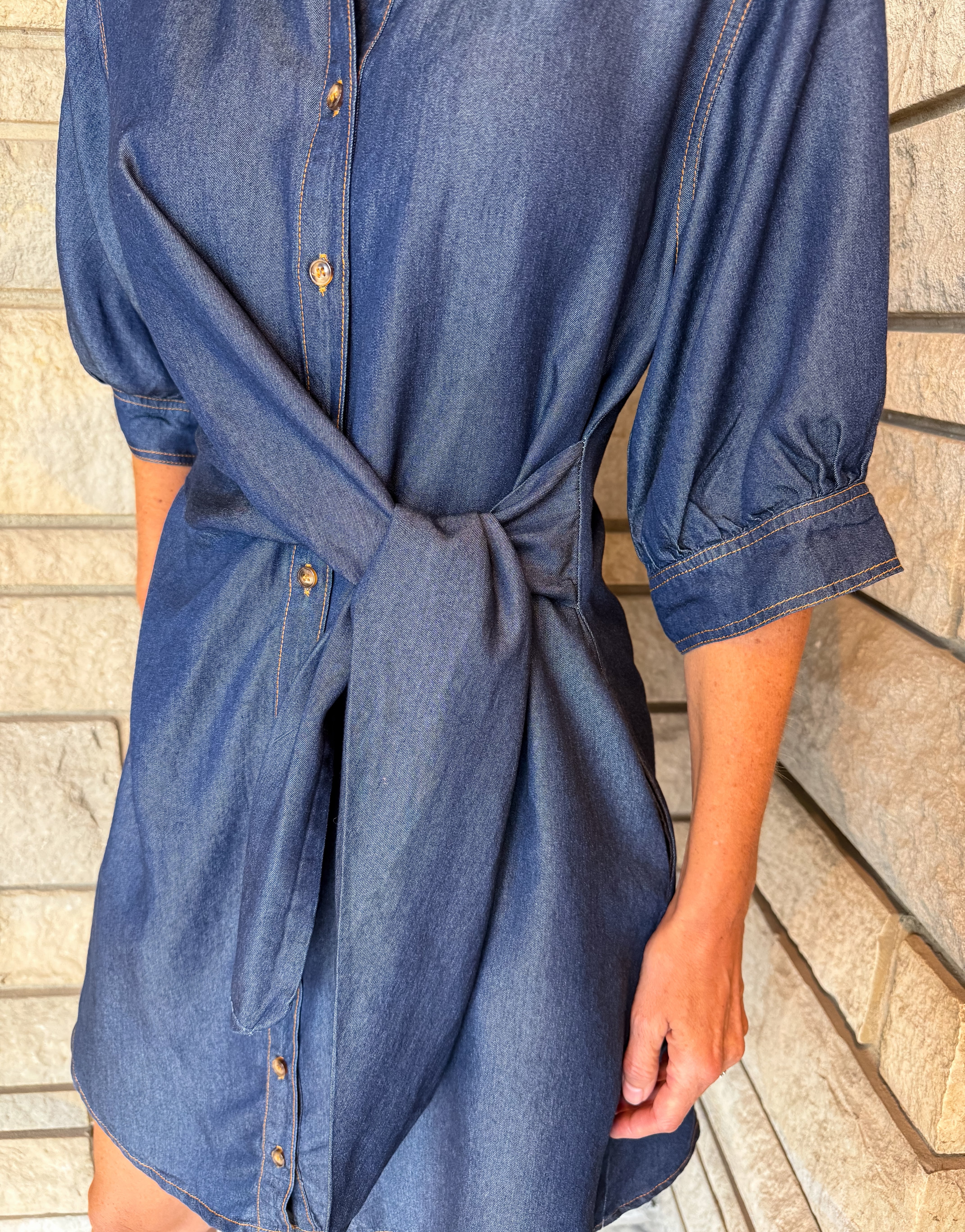 Honora Tie Denim Shirt Dress