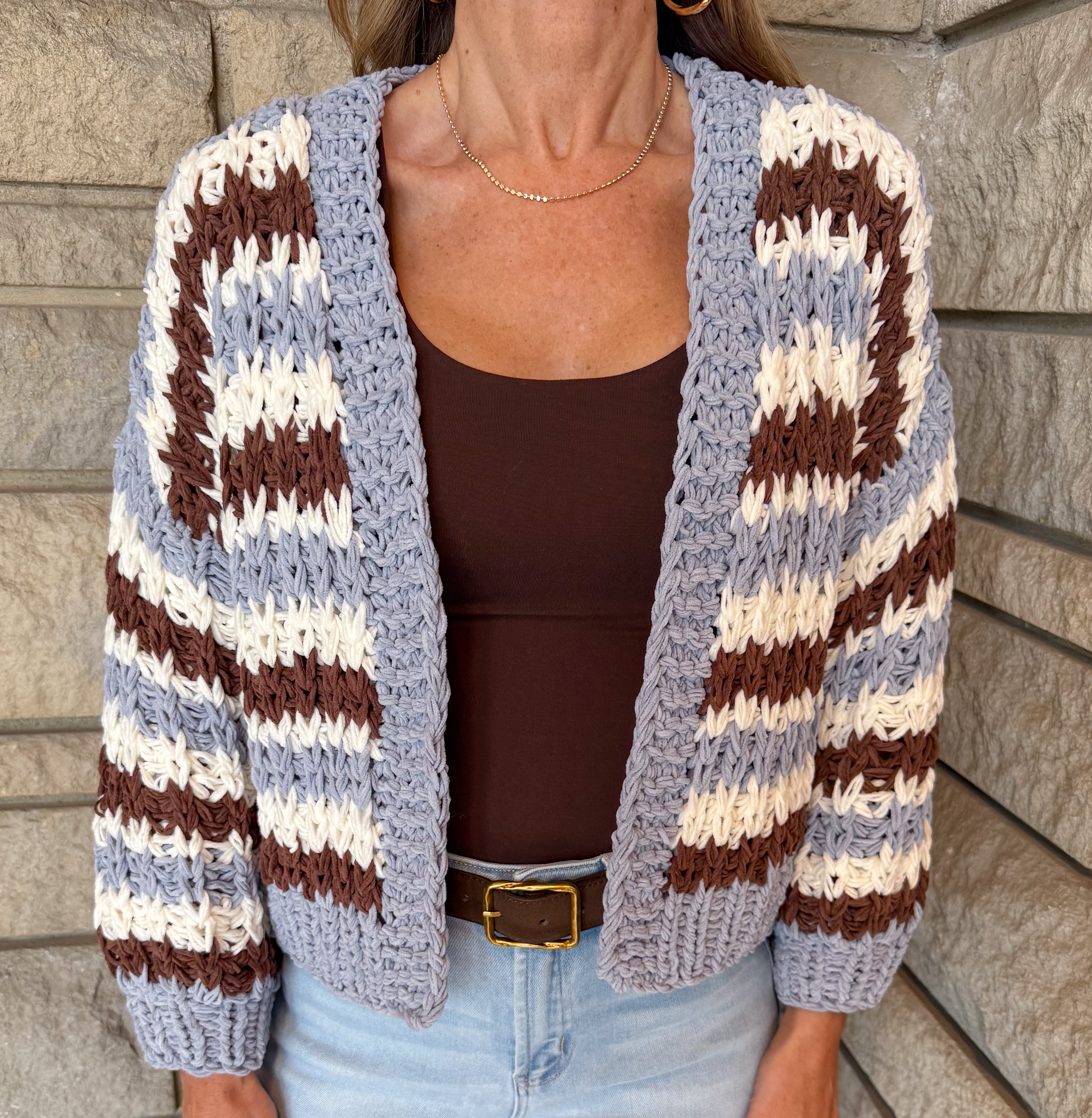 Meghan Hand Crochet Stripe Cardigan