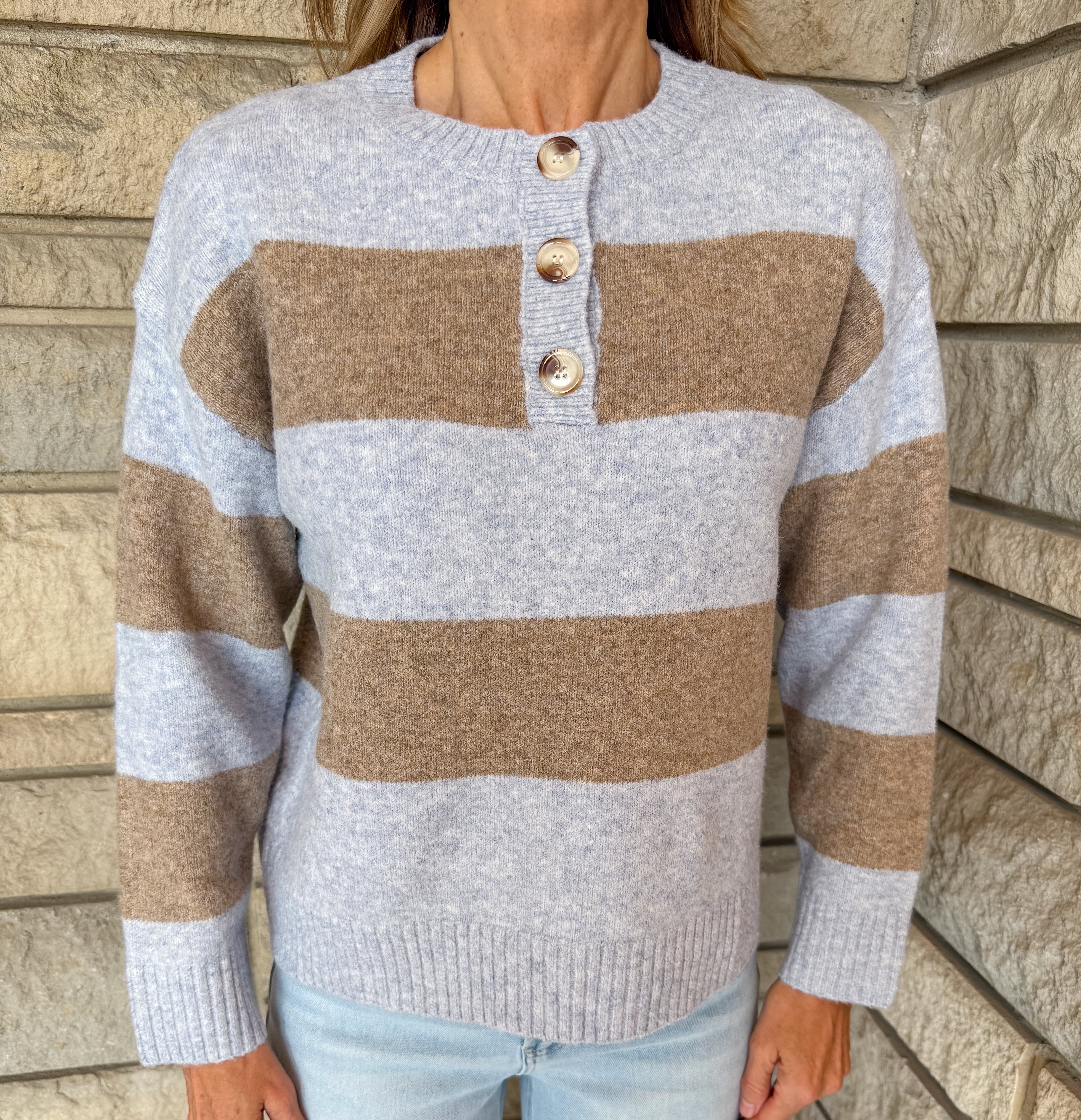 Lena Striped Henley Sweater