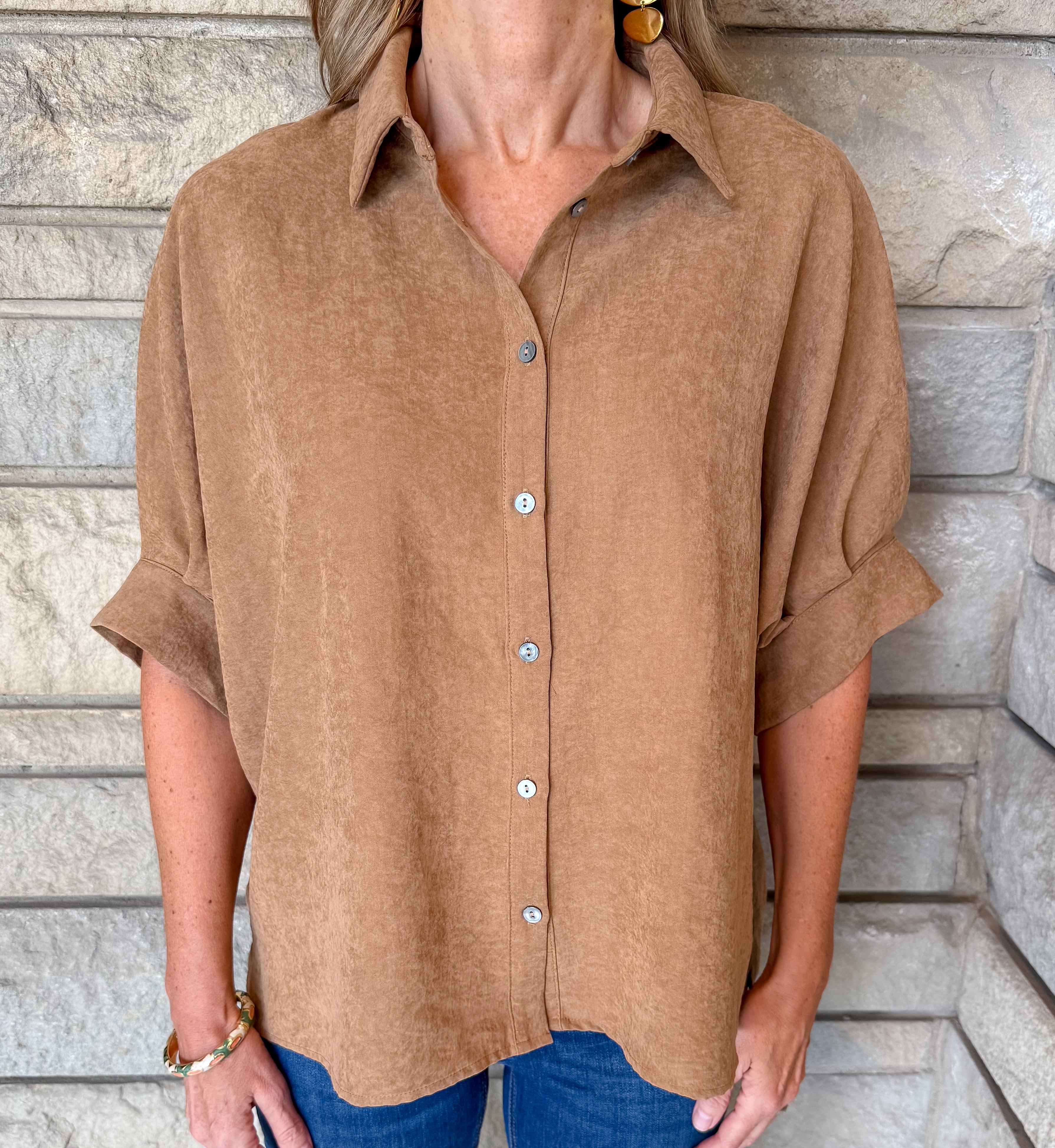Kyra Suede Button Top