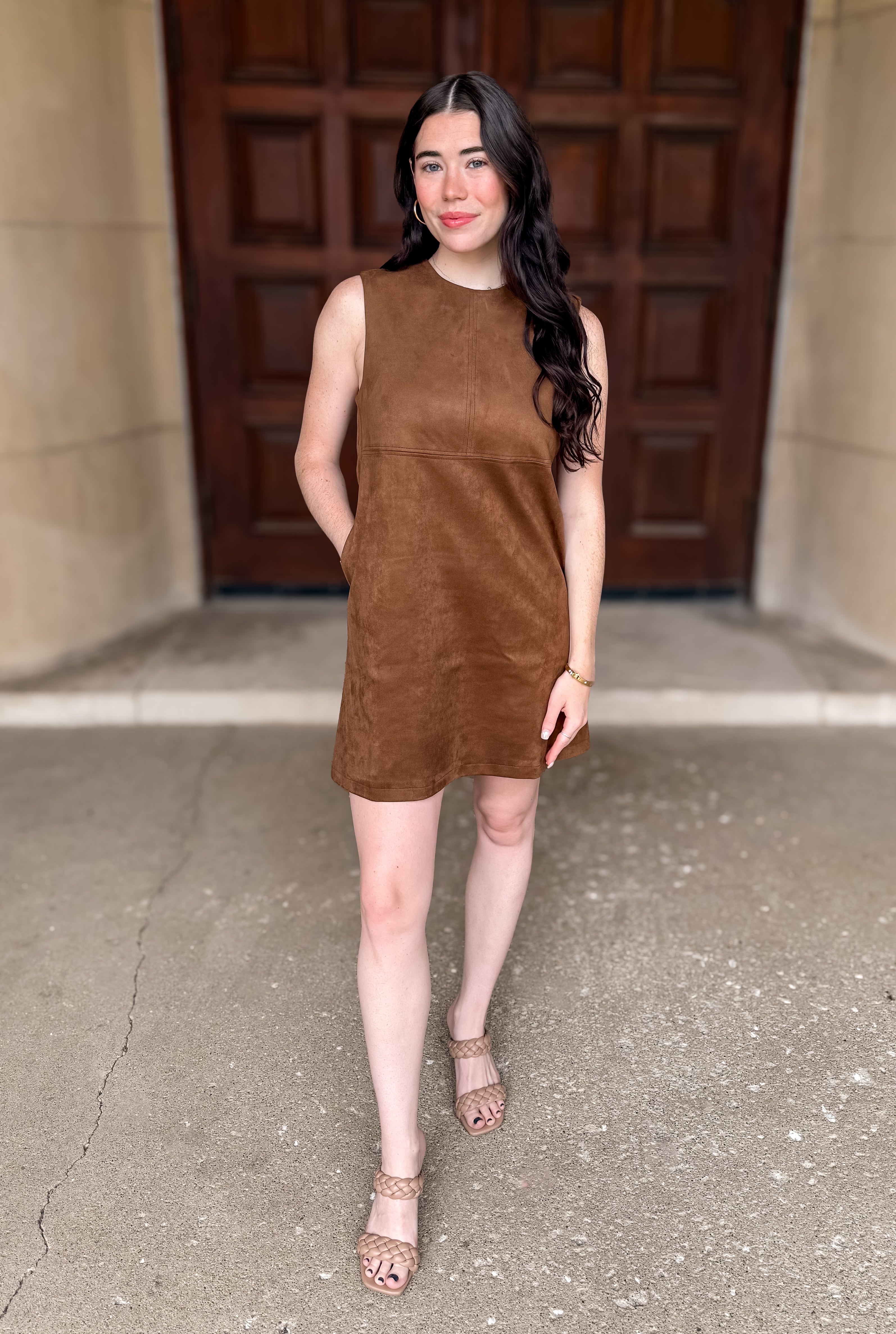 Keyla Sleeveless Suede Shift Dress