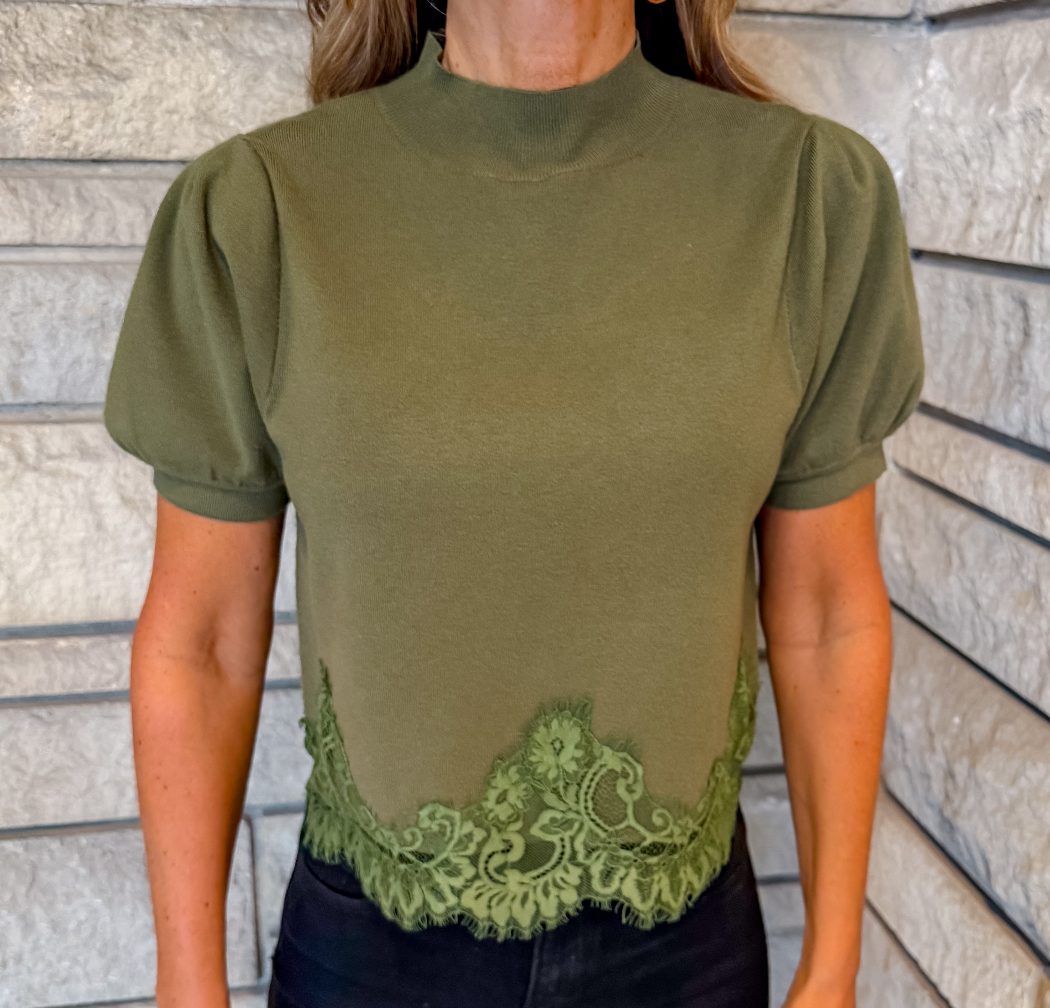 Shania Lace Trim Puff Sweater