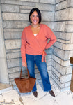 vintage coral wrap sweater scallop lace trim drop shoulders