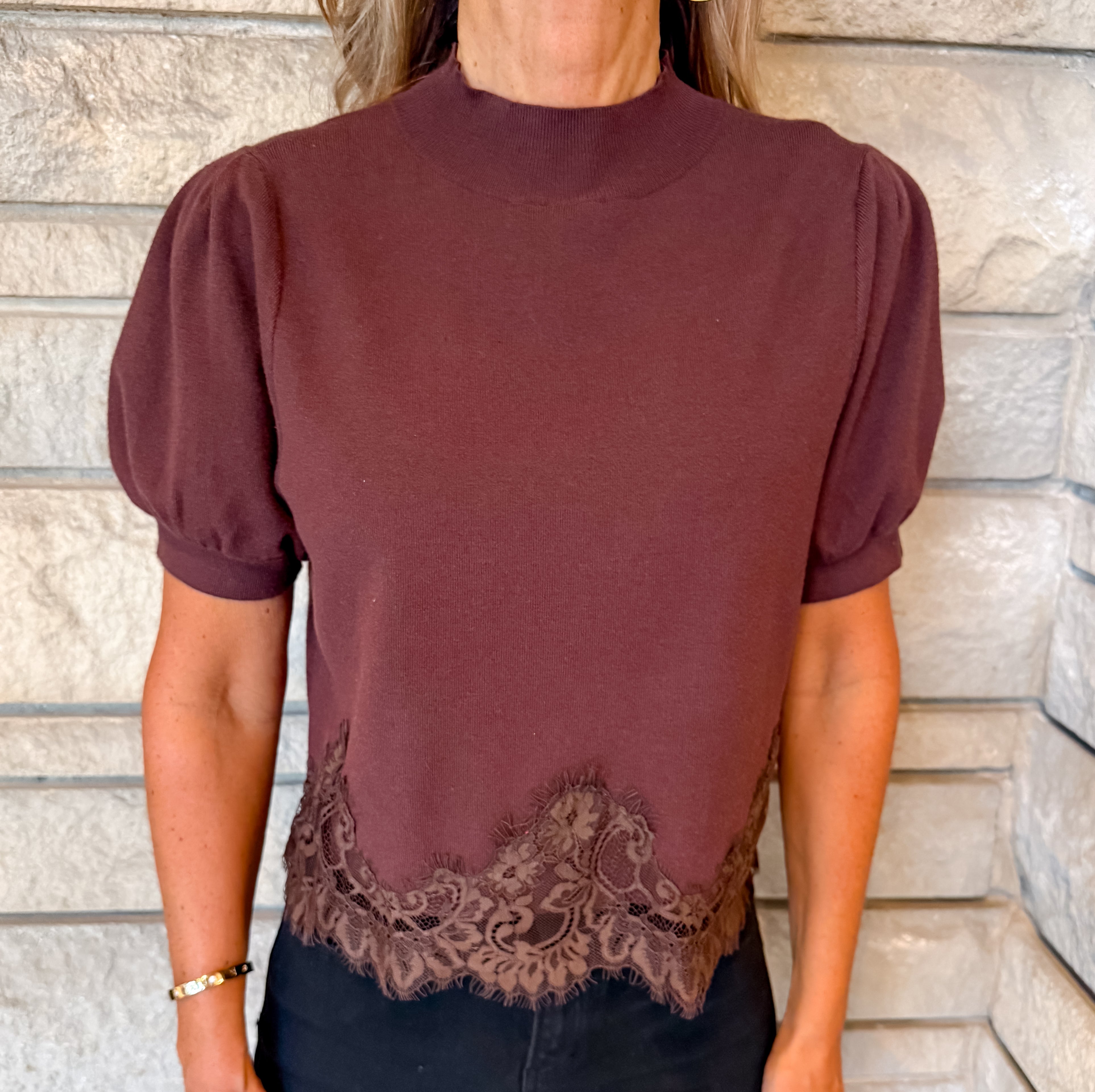 Shania Lace Trim Puff Sweater