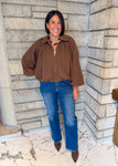 Brown collar zip jacket bubble hem and bubble sleeves collar
