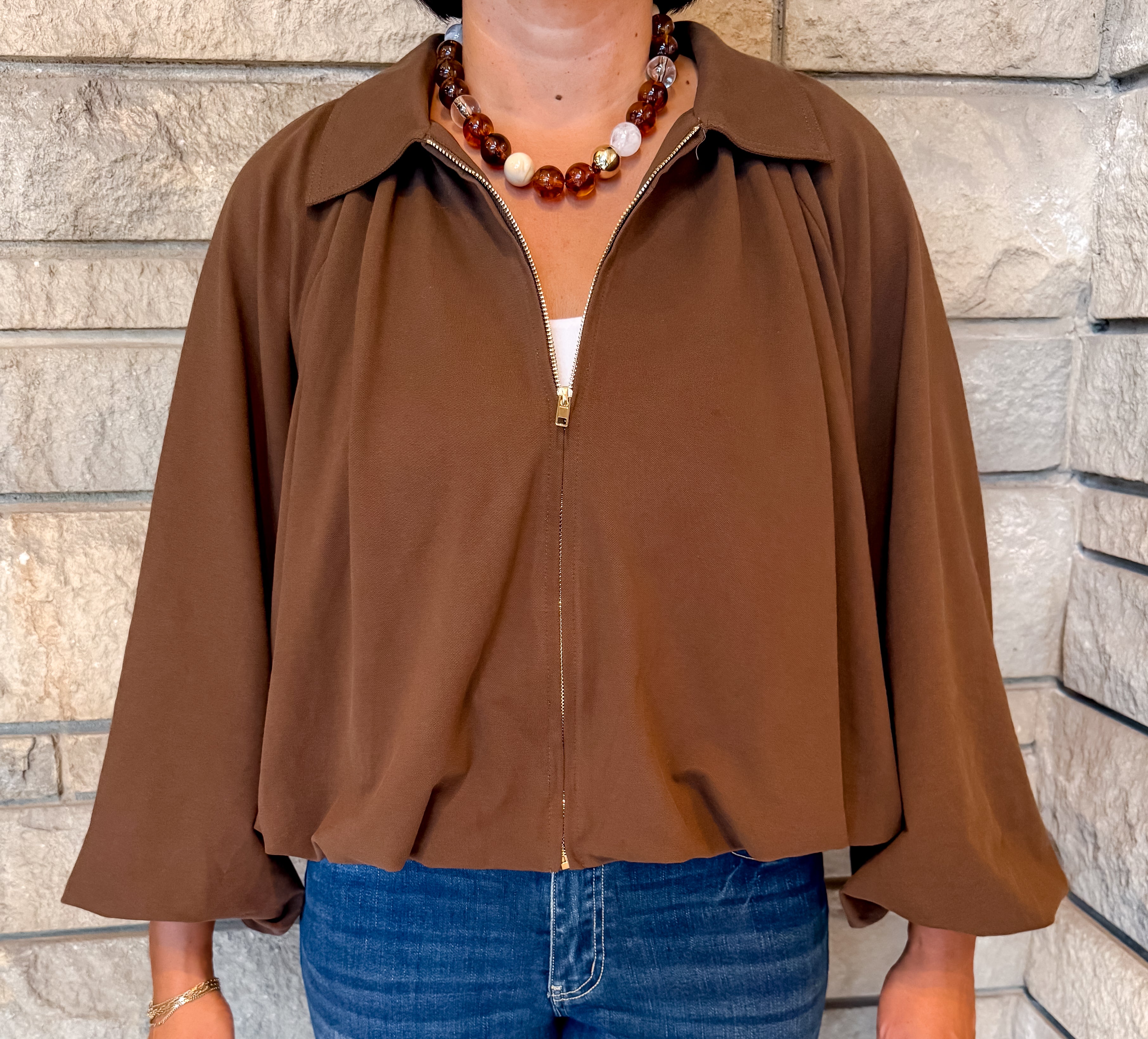 Liora Collared Bubble Sleeve Jacket