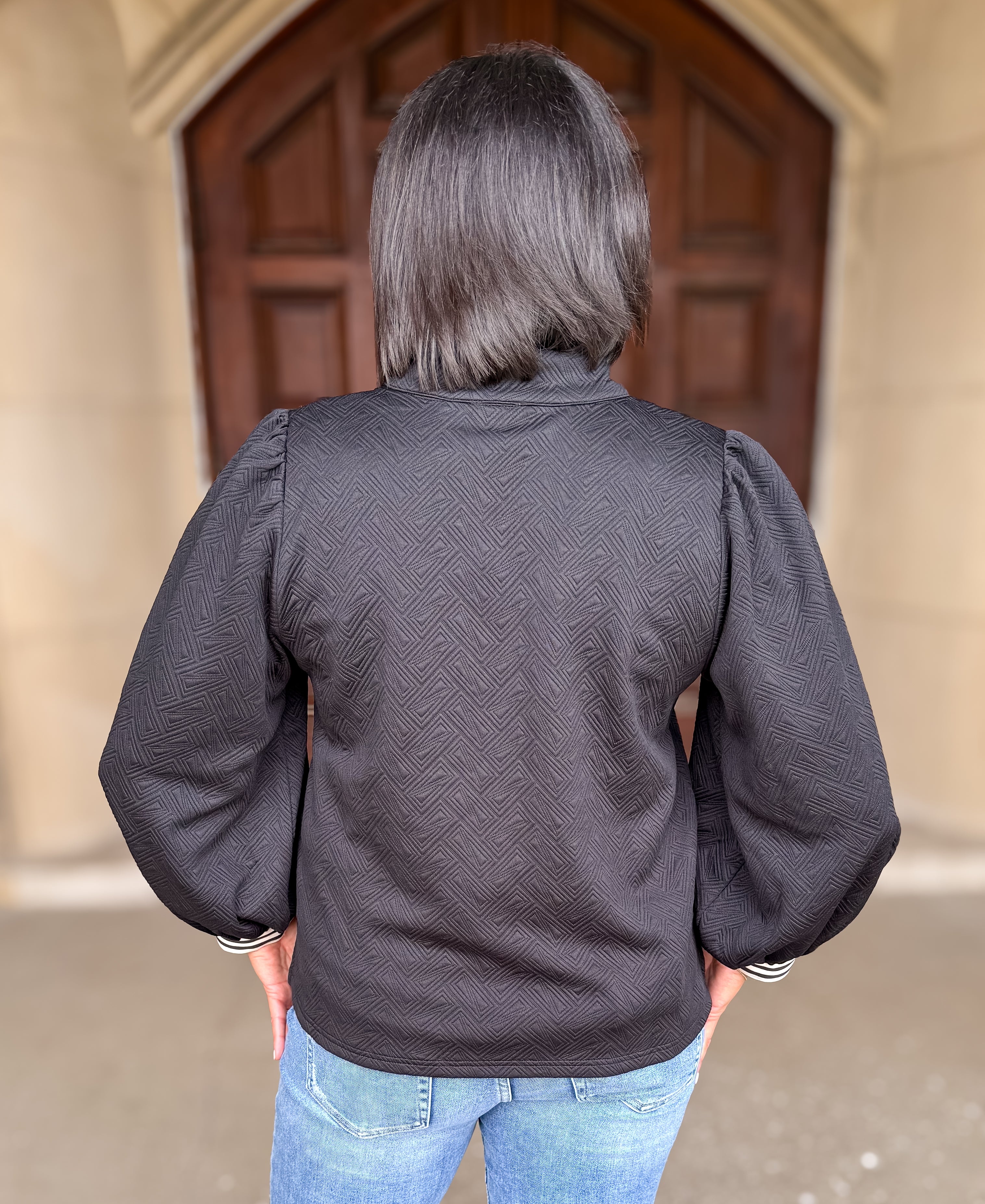 Evelyn Textured Contrast Zip Top