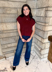 Ribbed cap sleeve mock neck sweater