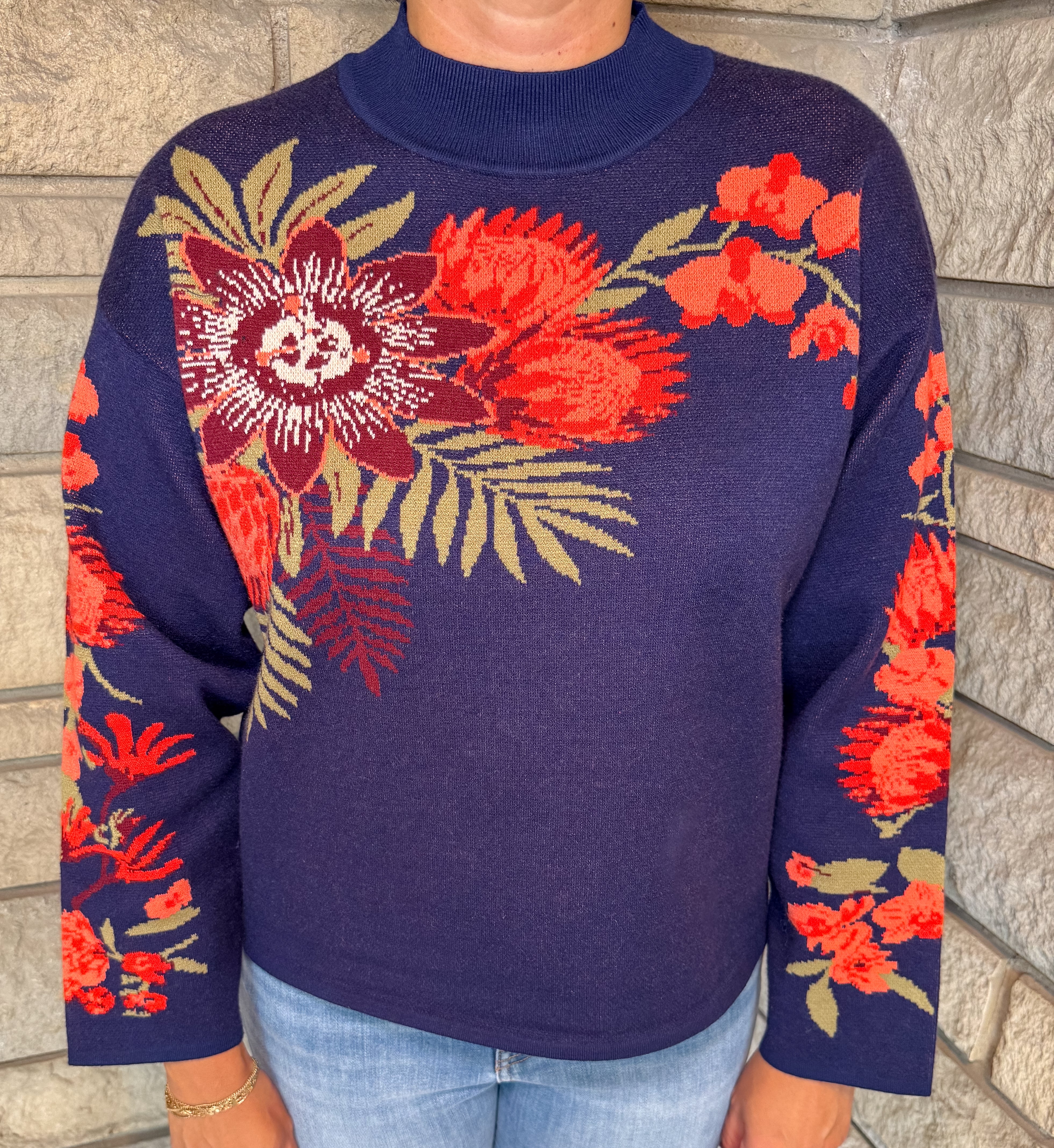 Dahlia Floral Mock Neck Sweater
