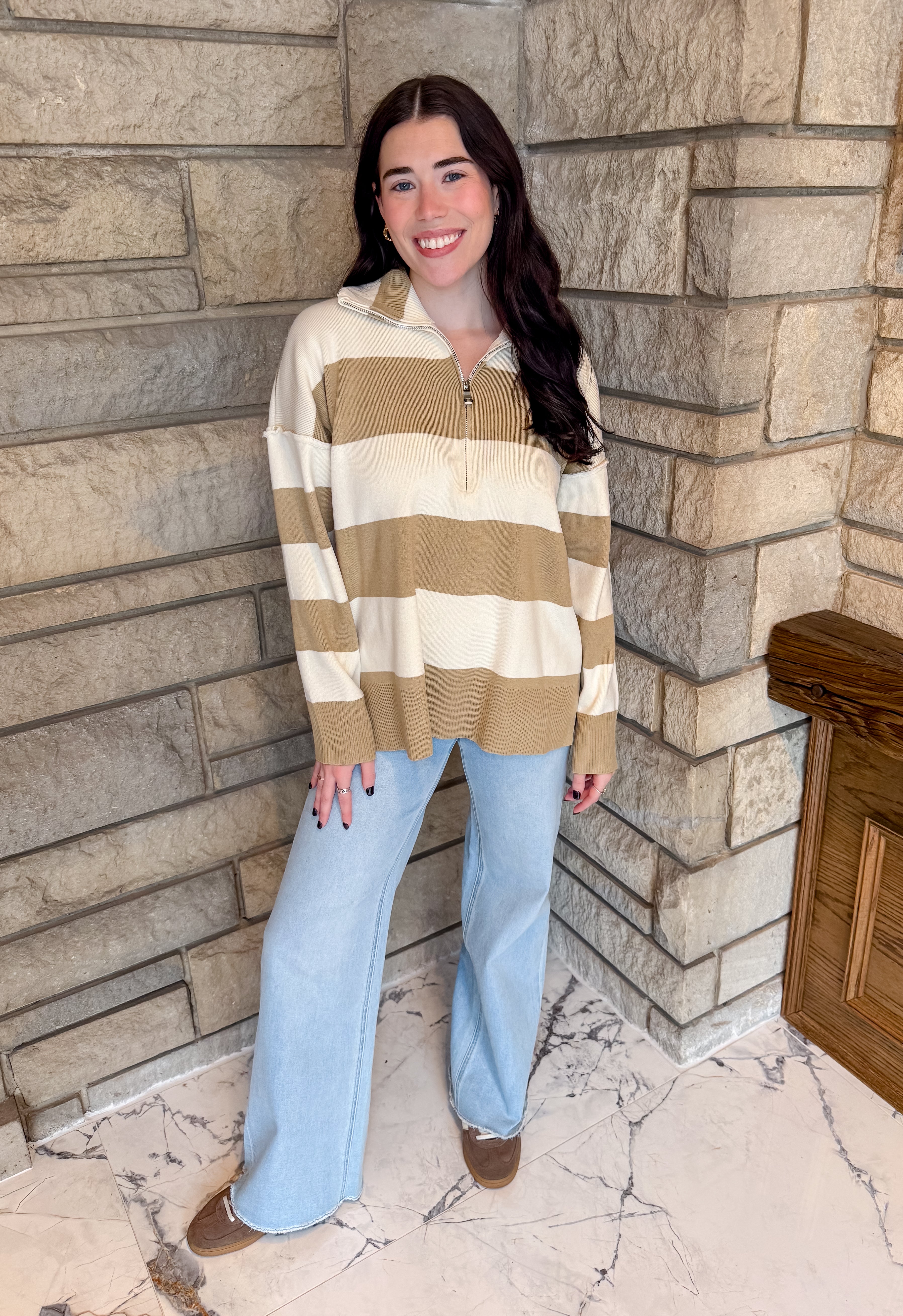 Gena Striped Zipper Sweater