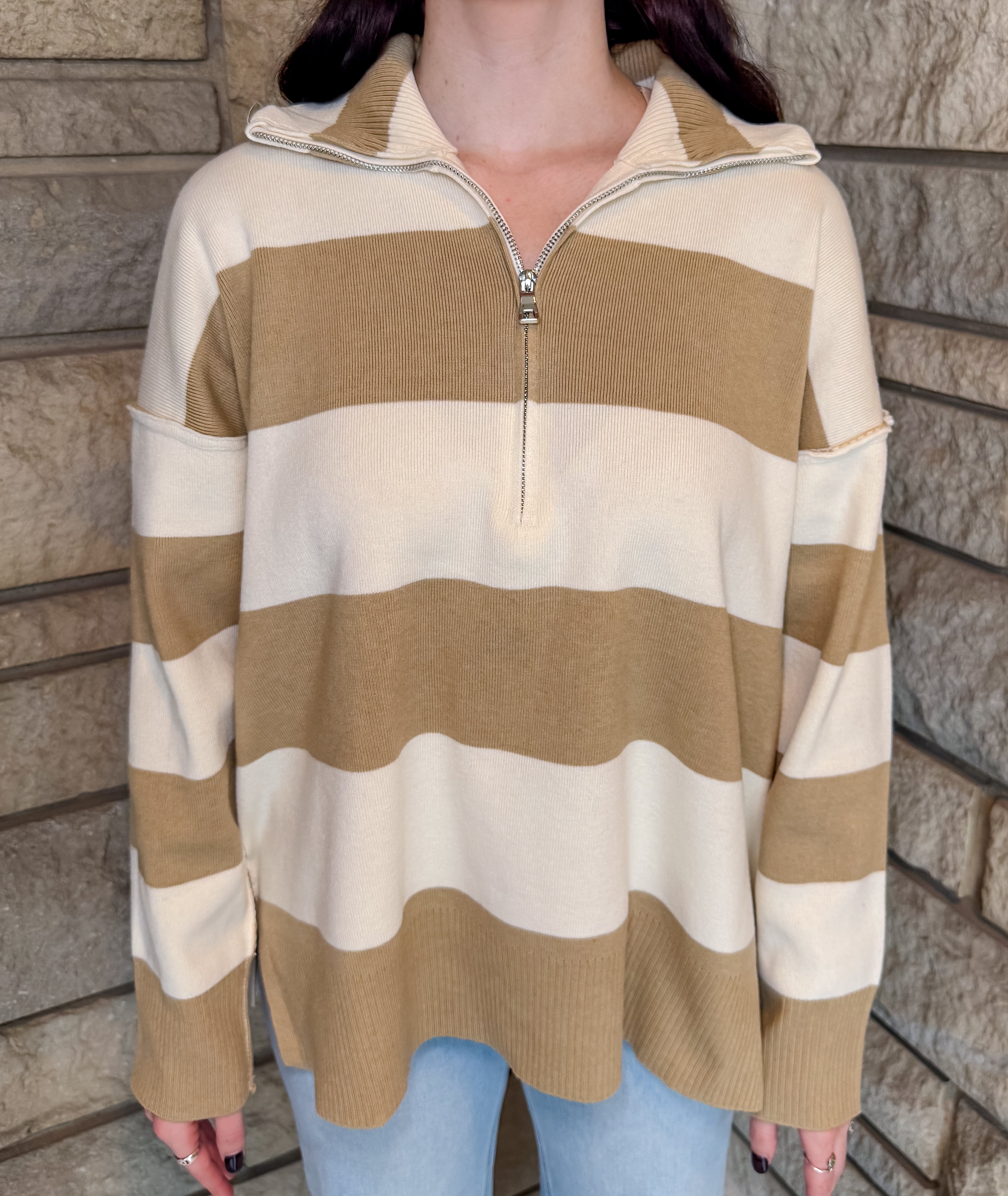Gena Striped Zipper Sweater