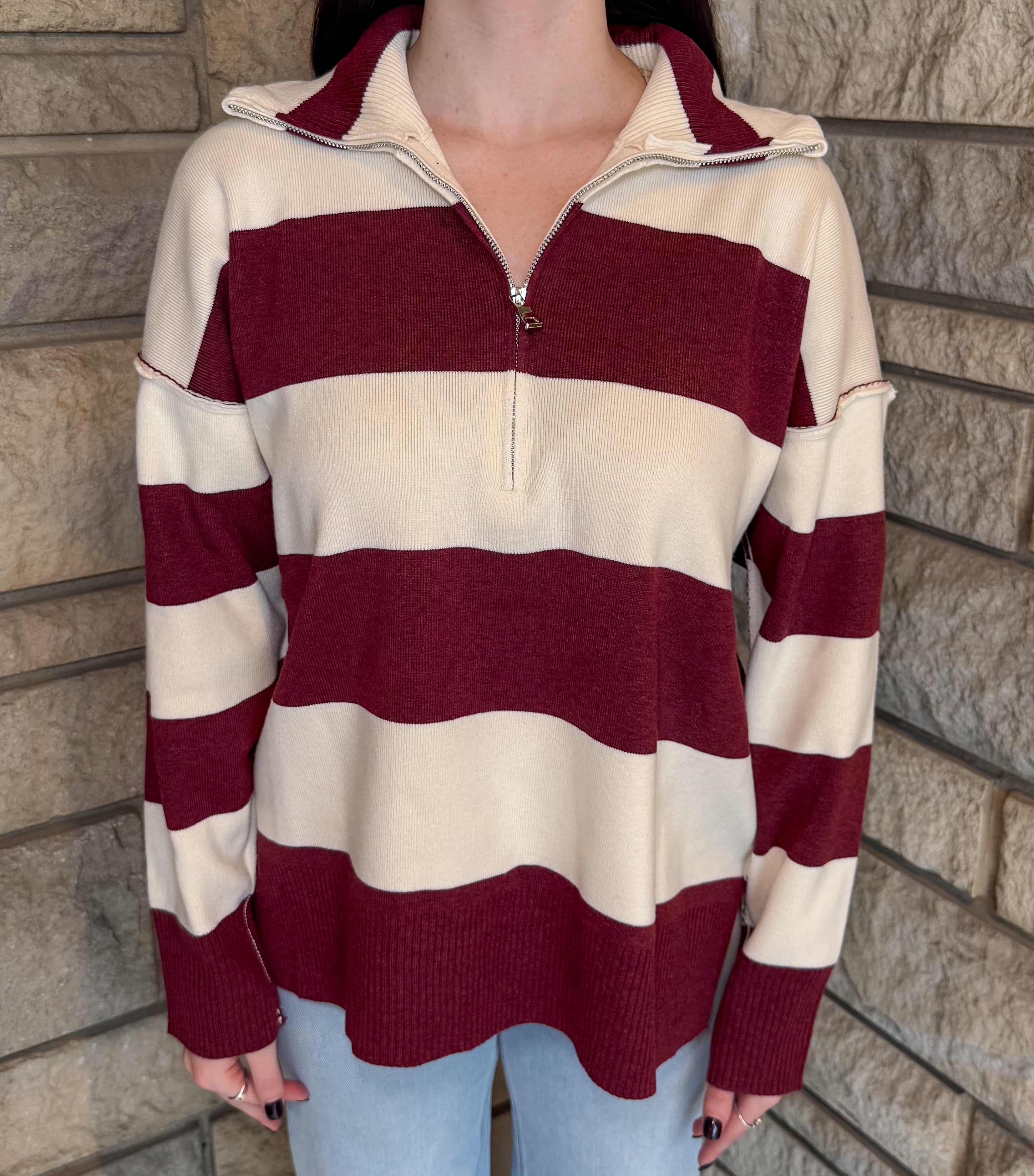 Gena Striped Zipper Sweater