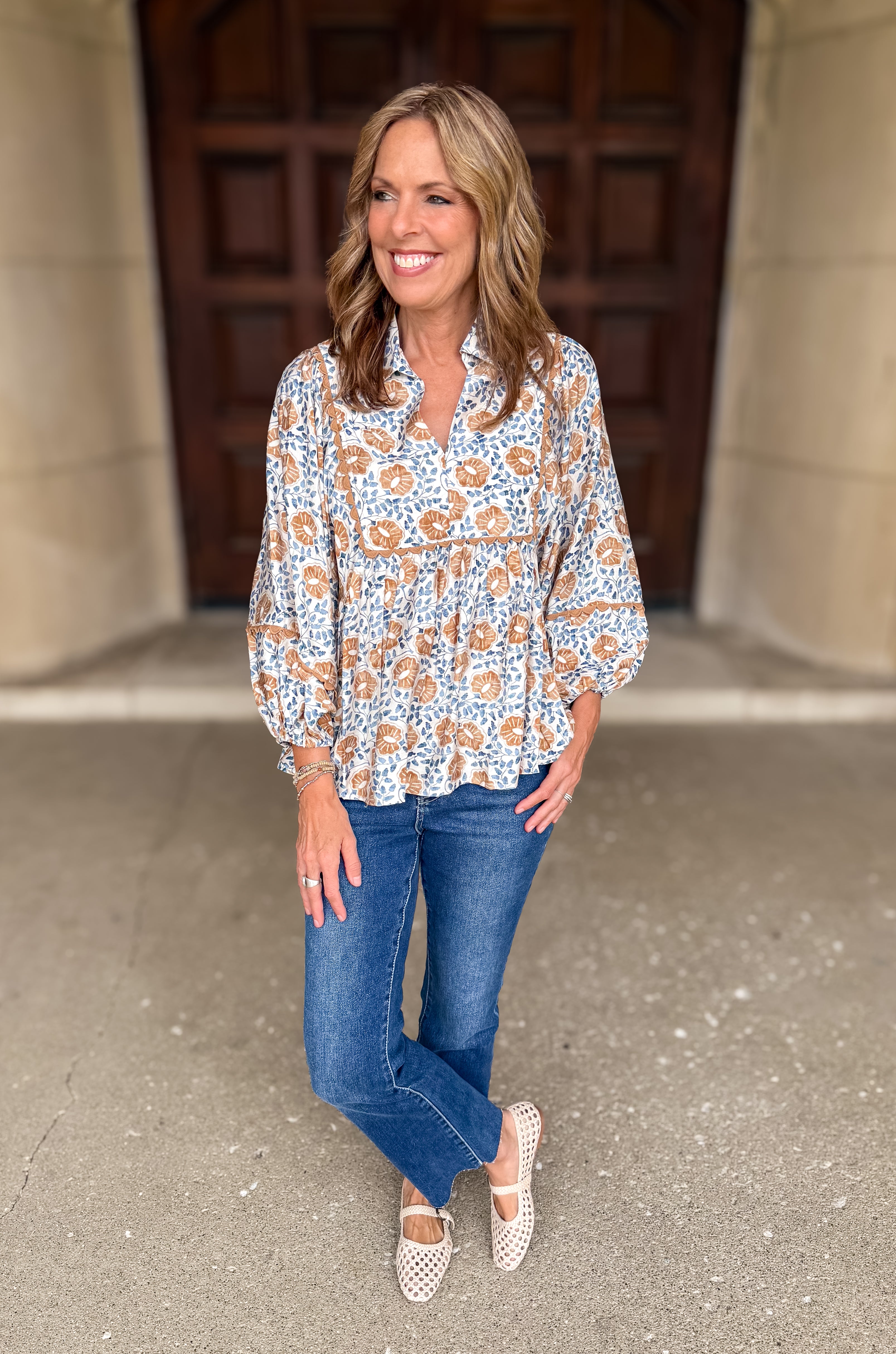 Poppy Printed Flowy Scallop Trim Top FINAL SALE