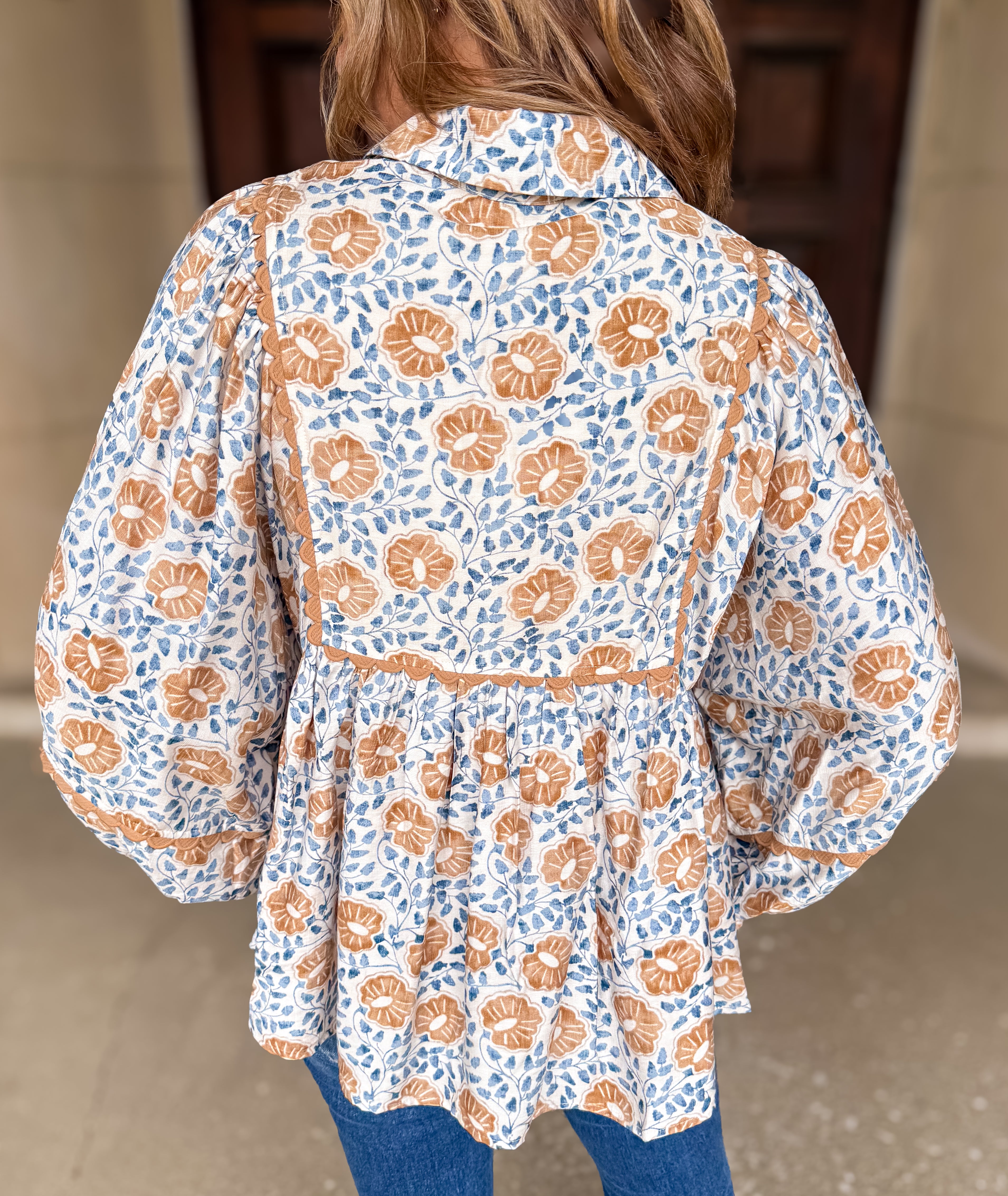 Poppy Printed Flowy Scallop Trim Top FINAL SALE