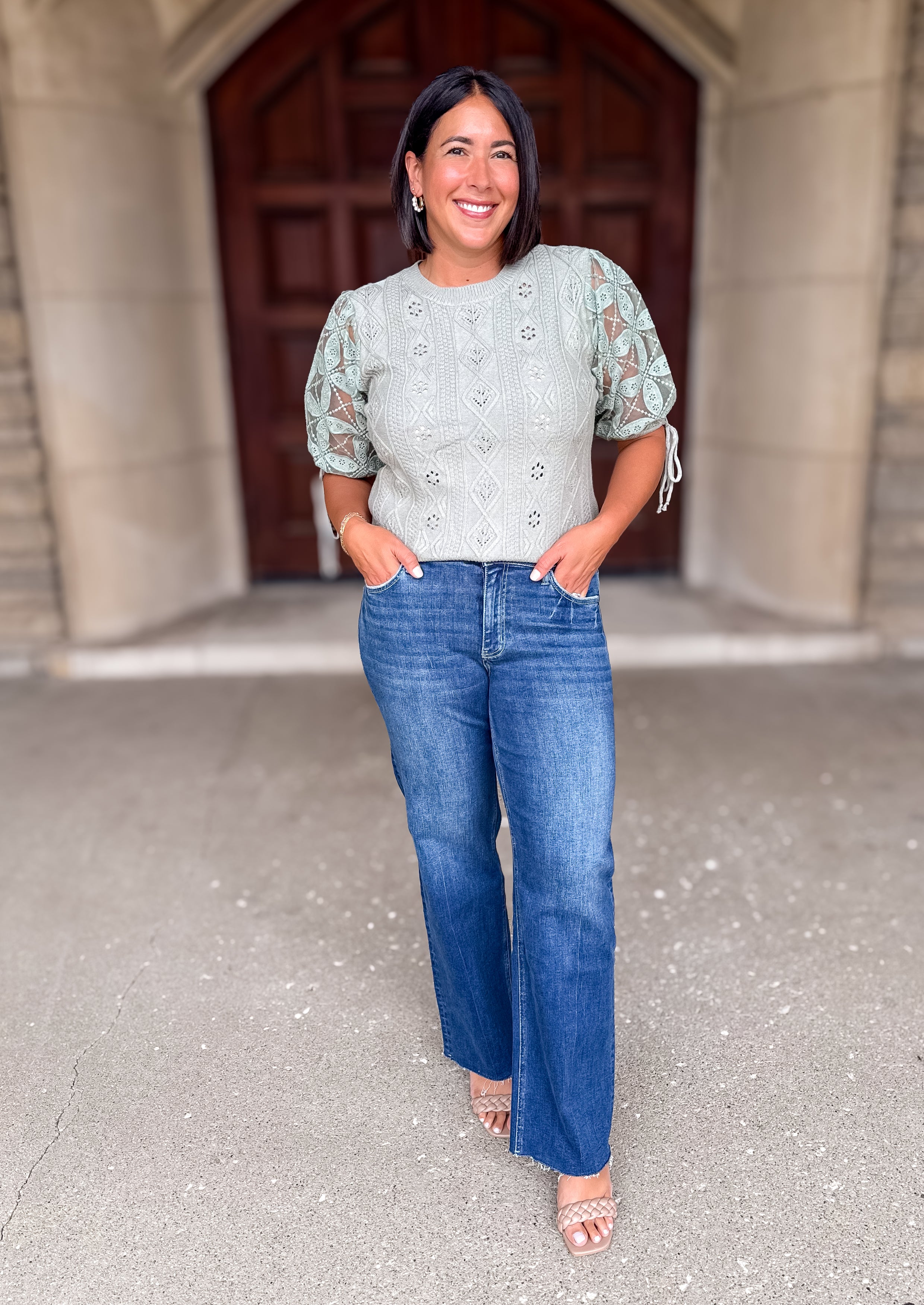 Opal Eyelet Sheer Sleeve Sweater FINAL SALE