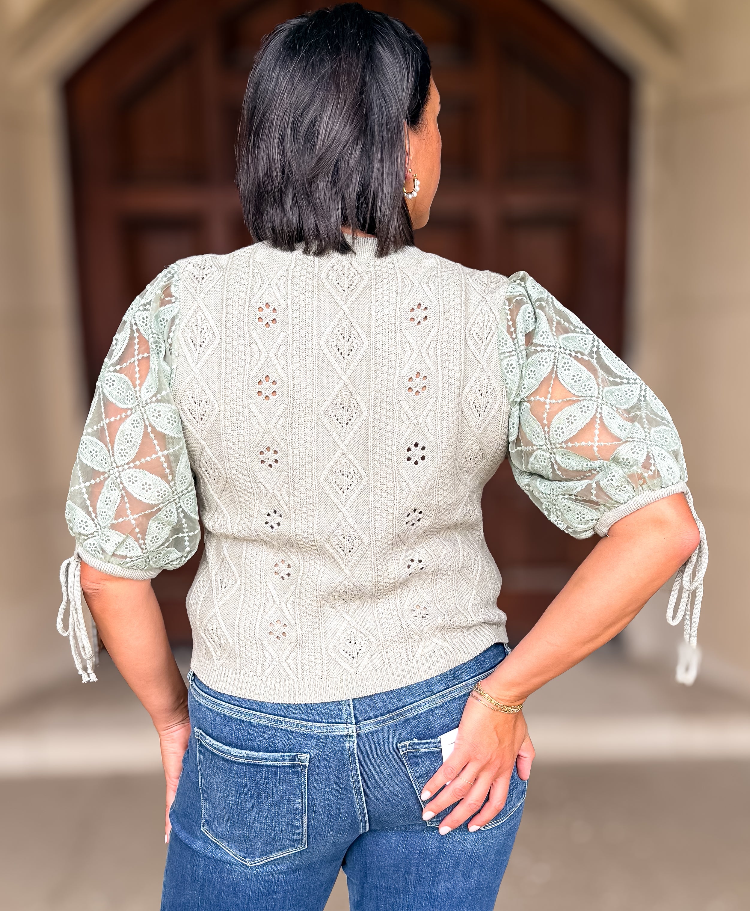 Opal Eyelet Sheer Sleeve Sweater FINAL SALE