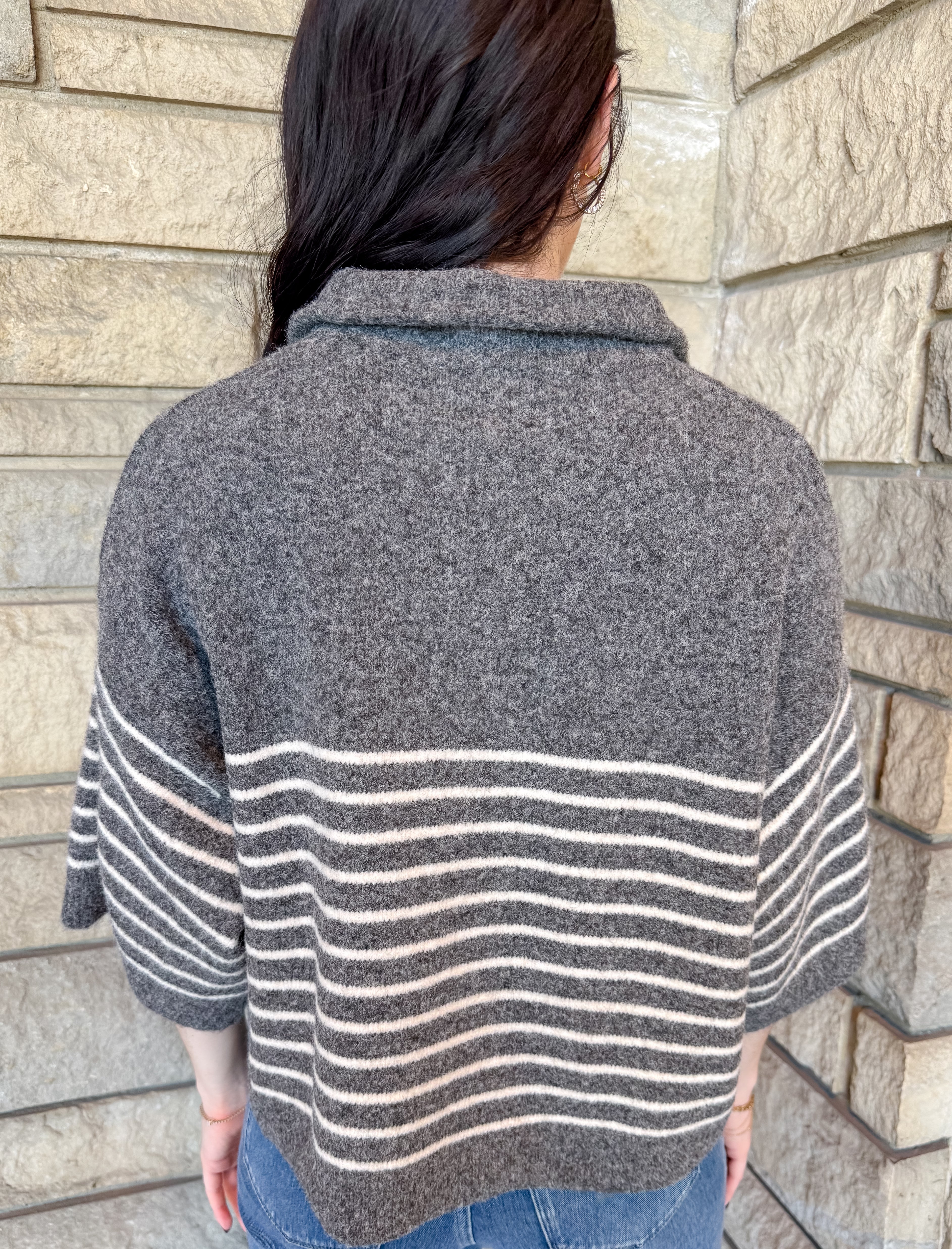 Greer Striped Button Mock Sweater