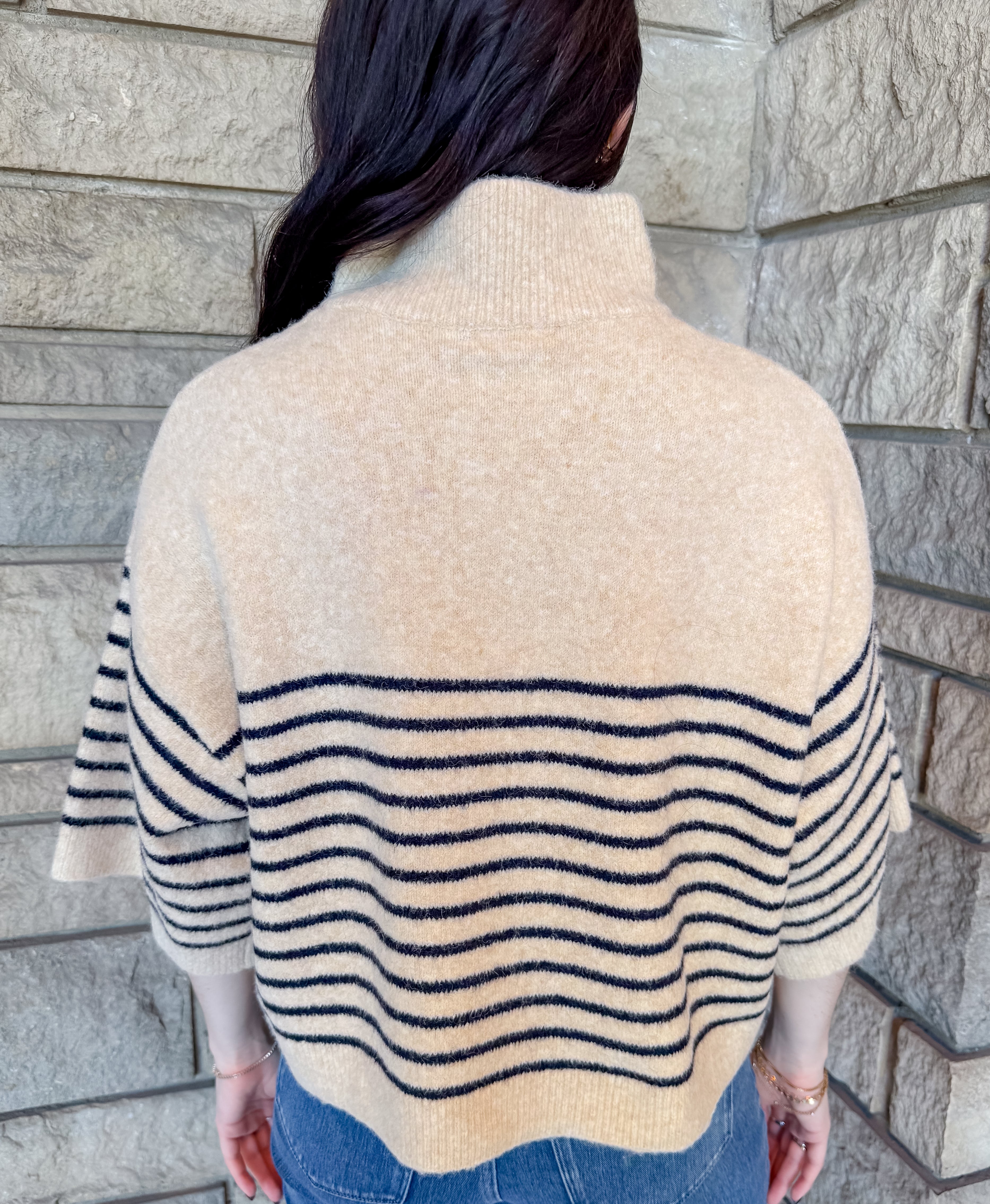 Greer Striped Button Mock Sweater