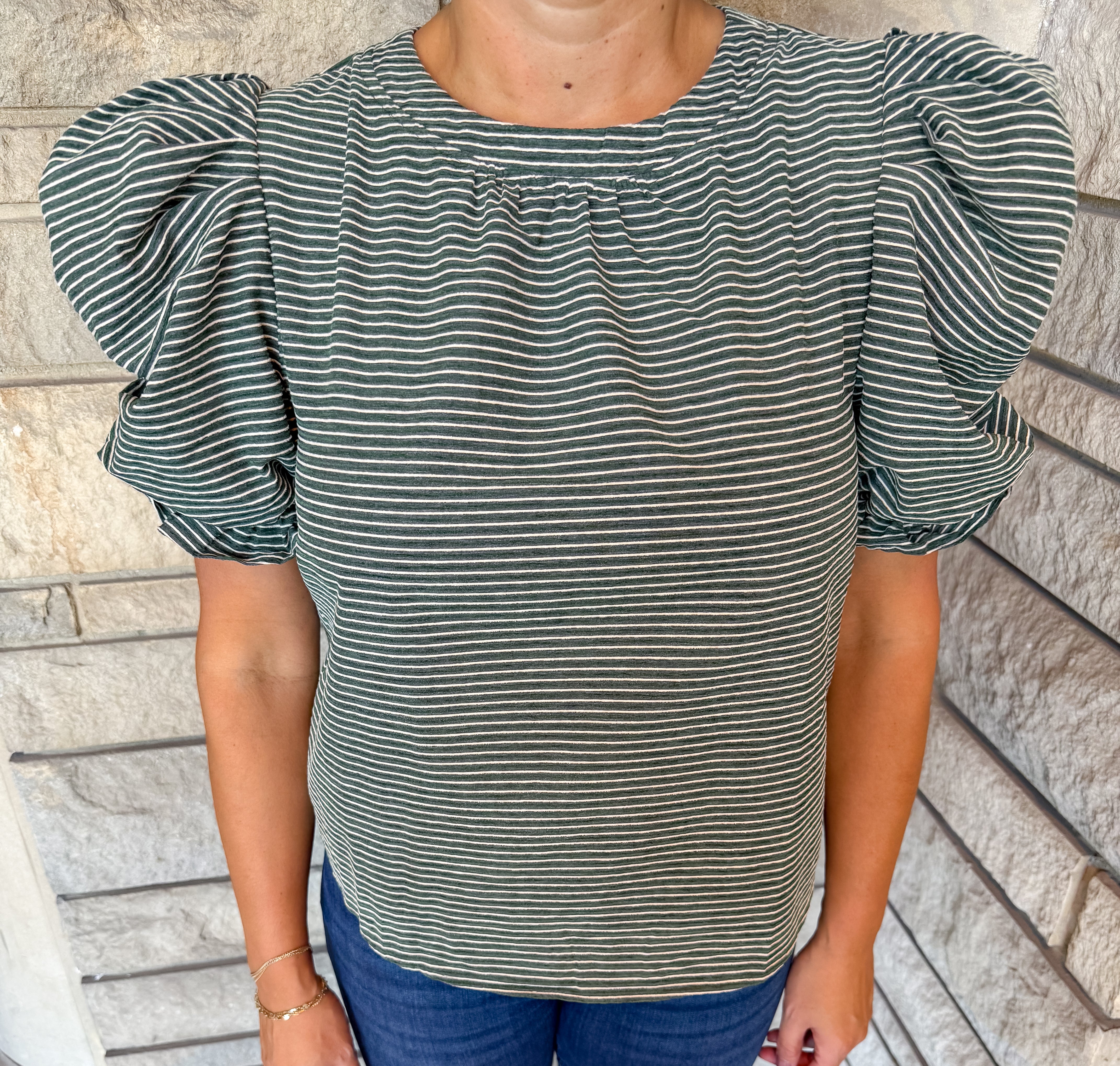Tatiana Textured Stripe Puff Top