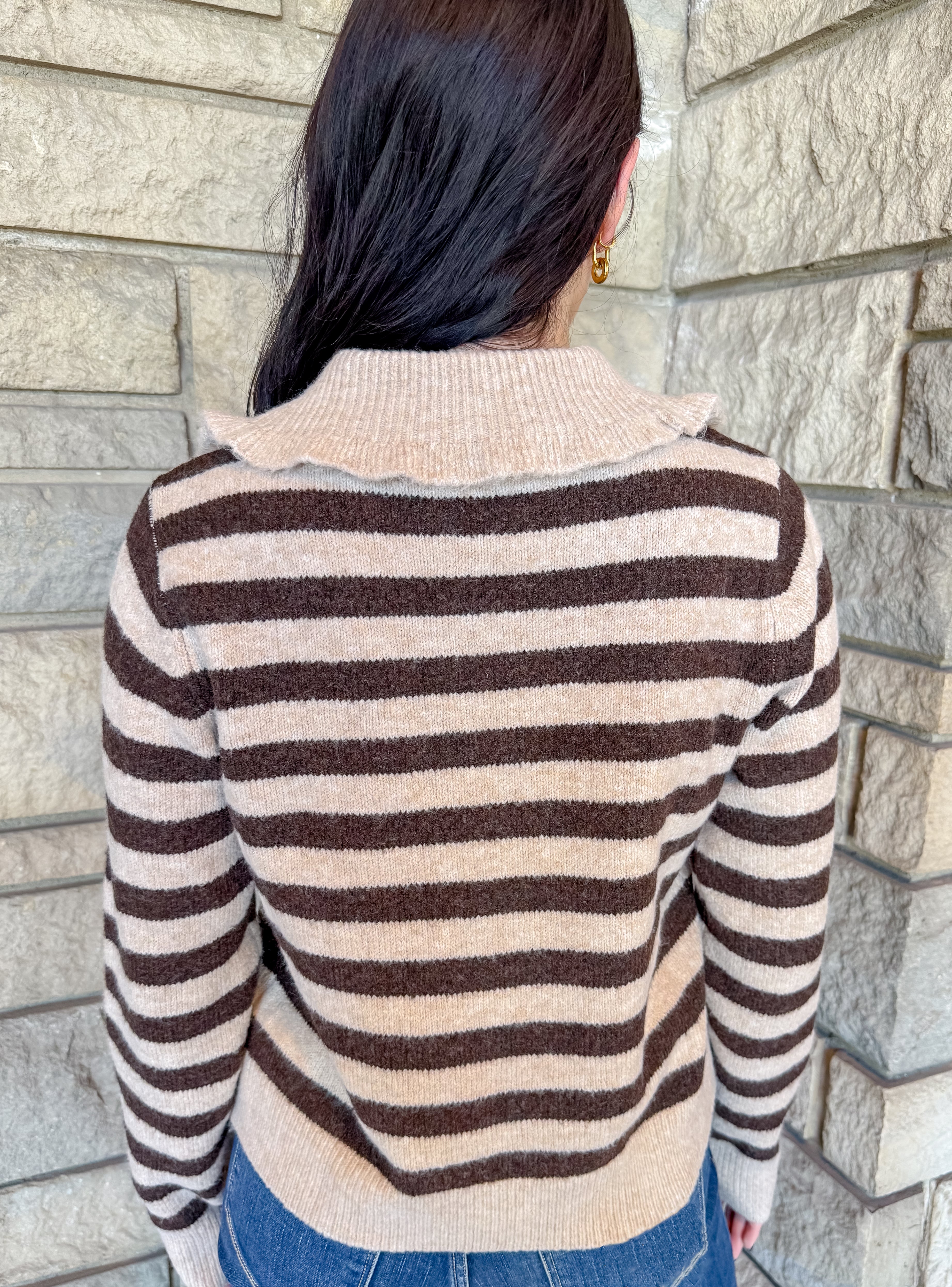 Delta Striped Ruffle Collar Cardigan